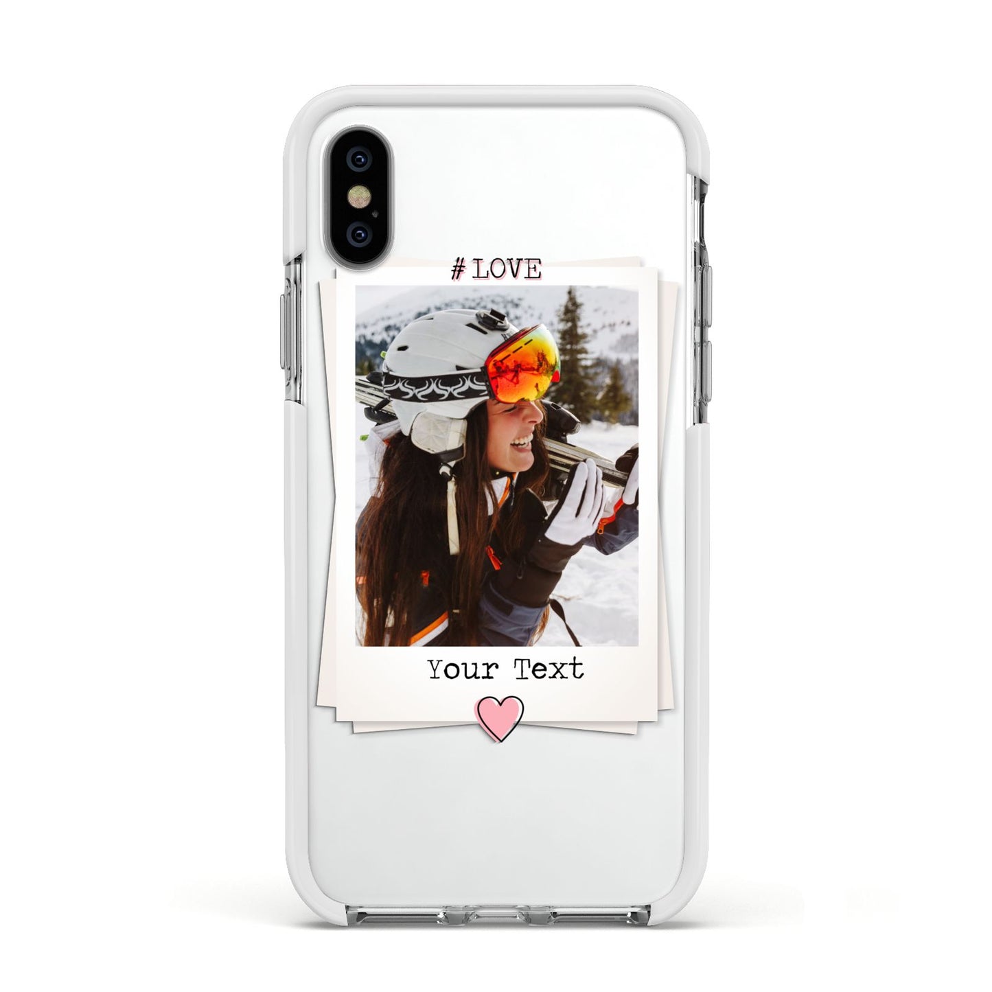 Personalised Retro Photo Apple iPhone Xs Impact Case White Edge on Silver Phone