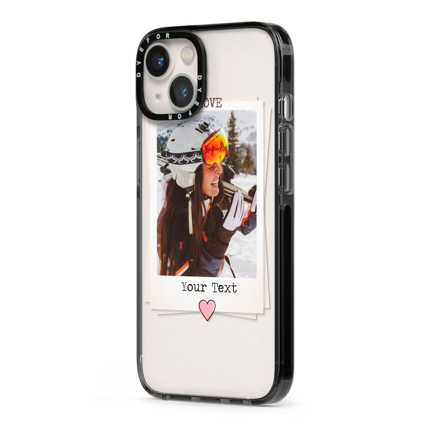 Personalised Retro Photo iPhone 13 Black Impact Case Side Angle on Silver phone