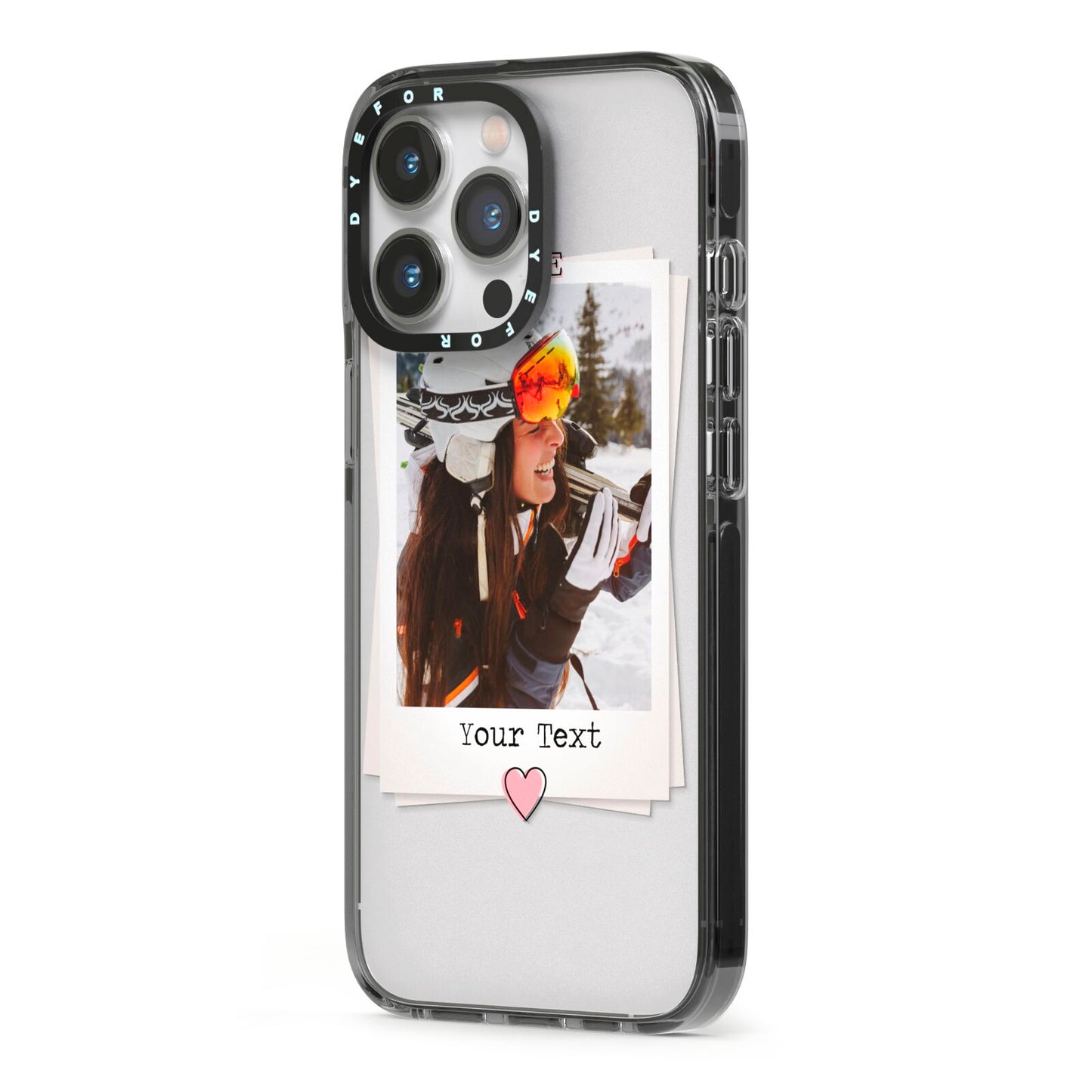 Personalised Retro Photo iPhone 13 Pro Black Impact Case Side Angle on Silver phone