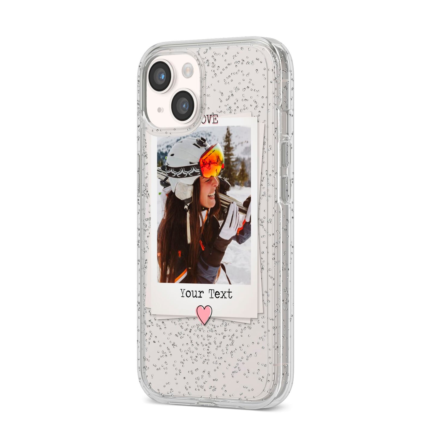 Personalised Retro Photo iPhone 14 Glitter Tough Case Starlight Angled Image