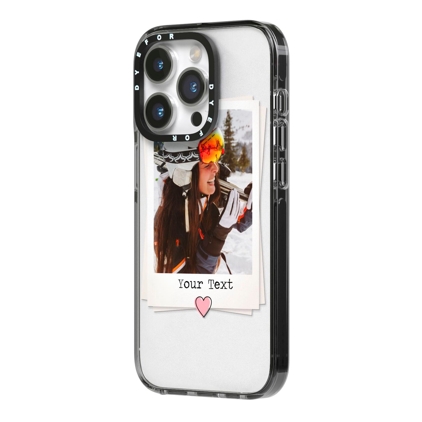 Personalised Retro Photo iPhone 14 Pro Black Impact Case Side Angle on Silver phone