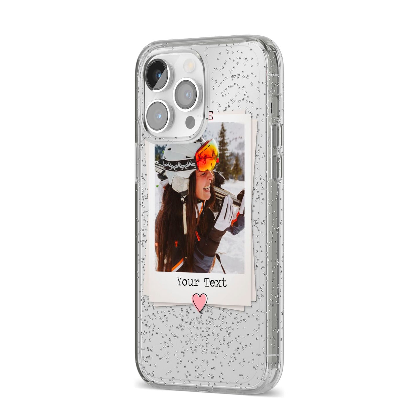 Personalised Retro Photo iPhone 14 Pro Max Glitter Tough Case Silver Angled Image