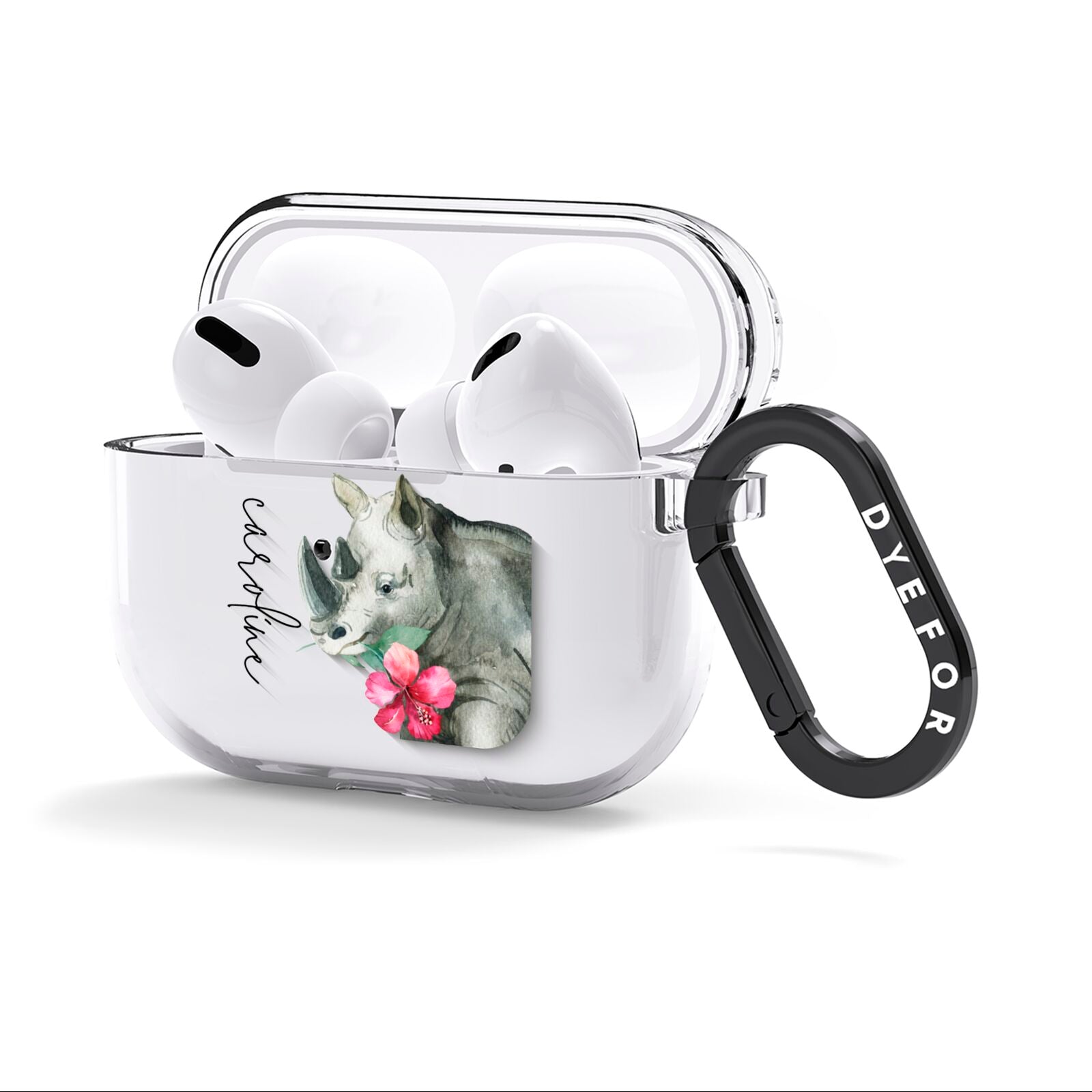 Personalised Rhinoceros AirPods Clear Case 3rd Gen Side Image