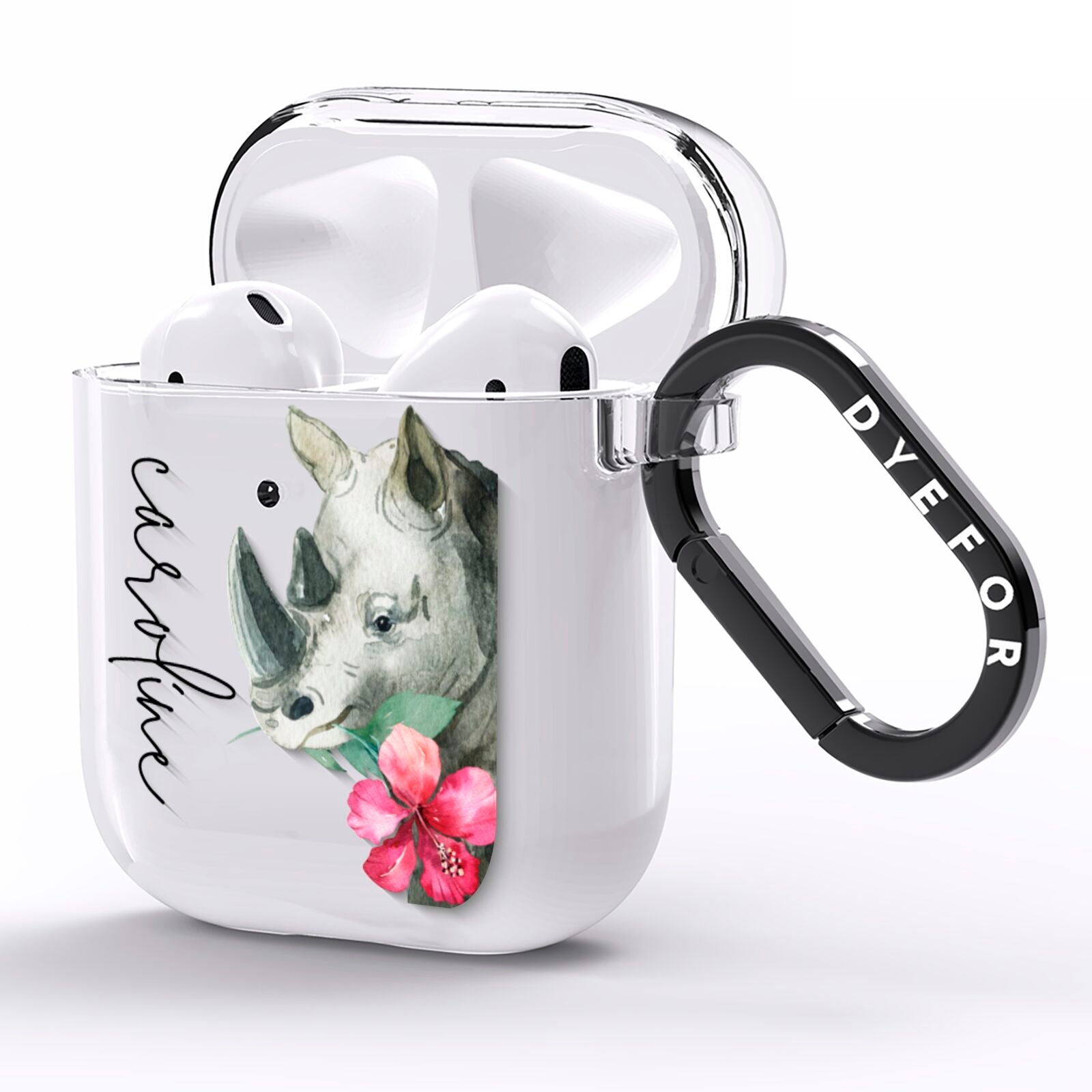 Personalised Rhinoceros AirPods Clear Case Side Image