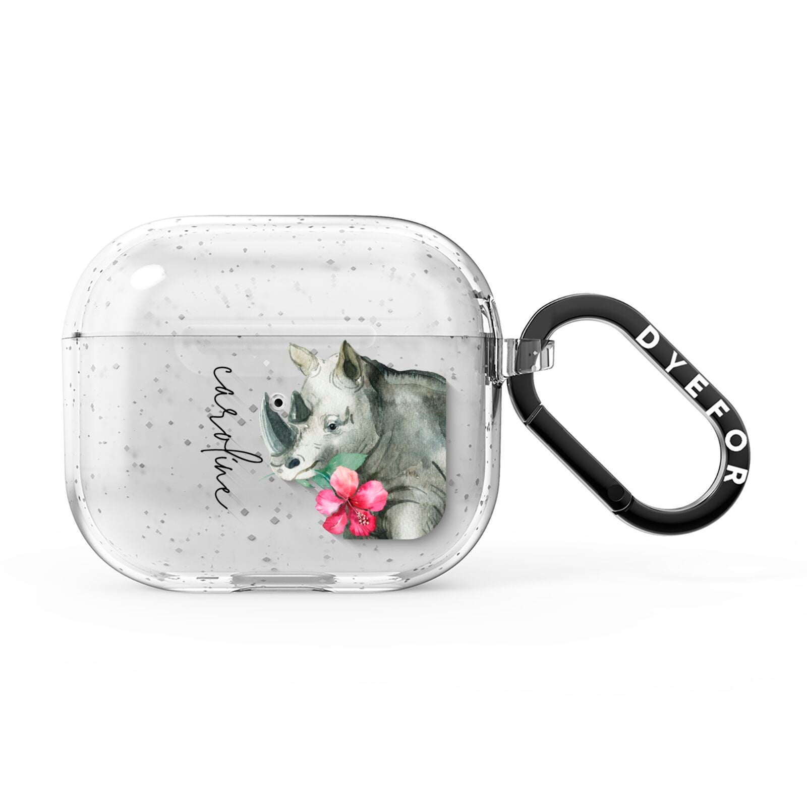 Personalised Rhinoceros AirPods Glitter Case 3rd Gen