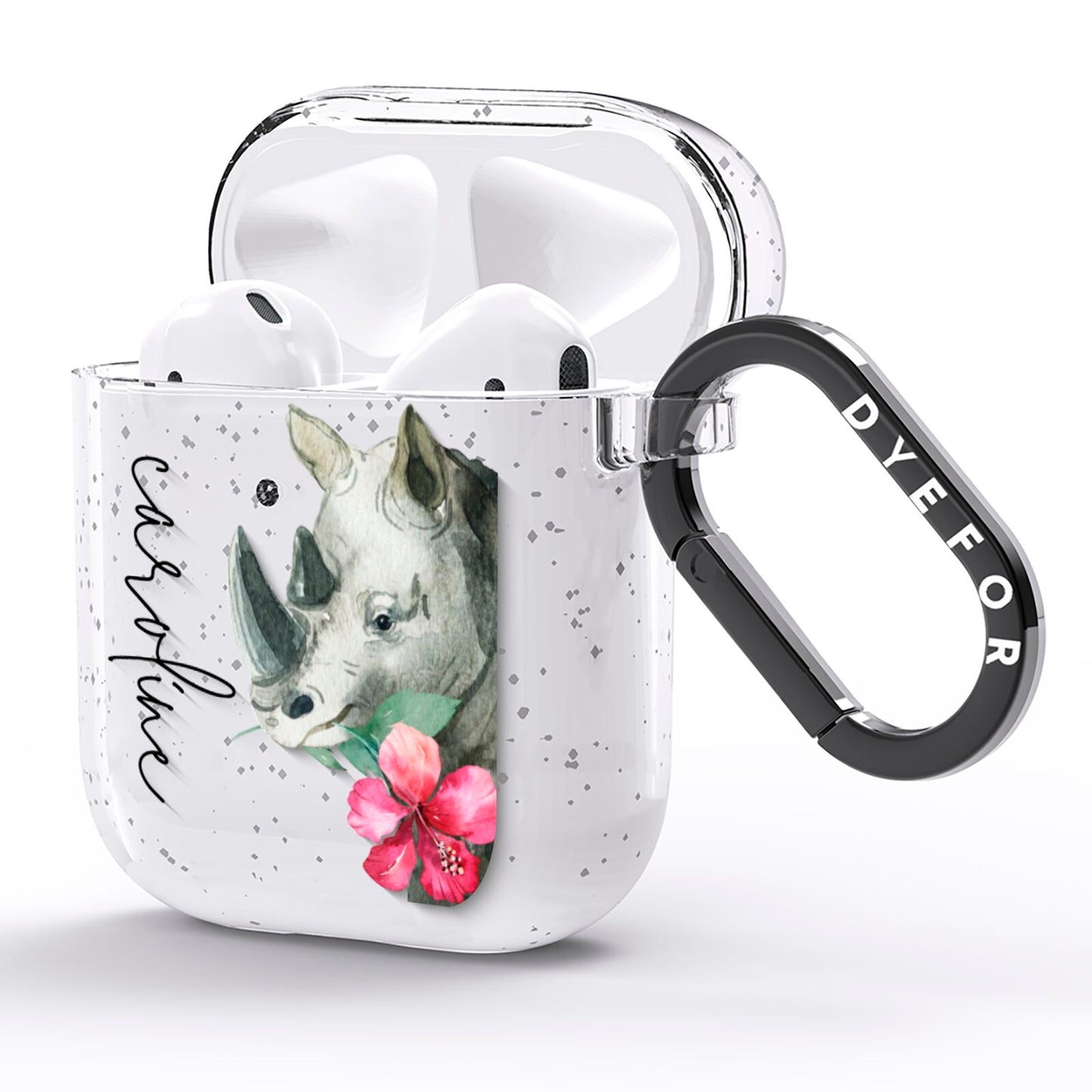 Personalised Rhinoceros AirPods Glitter Case Side Image