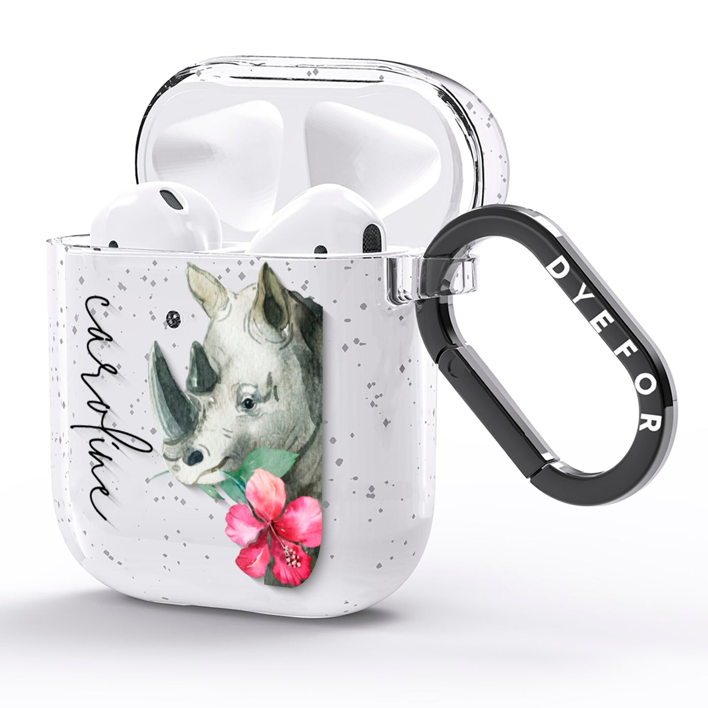 Personalised Rhinoceros AirPods Glitter Case Side Image