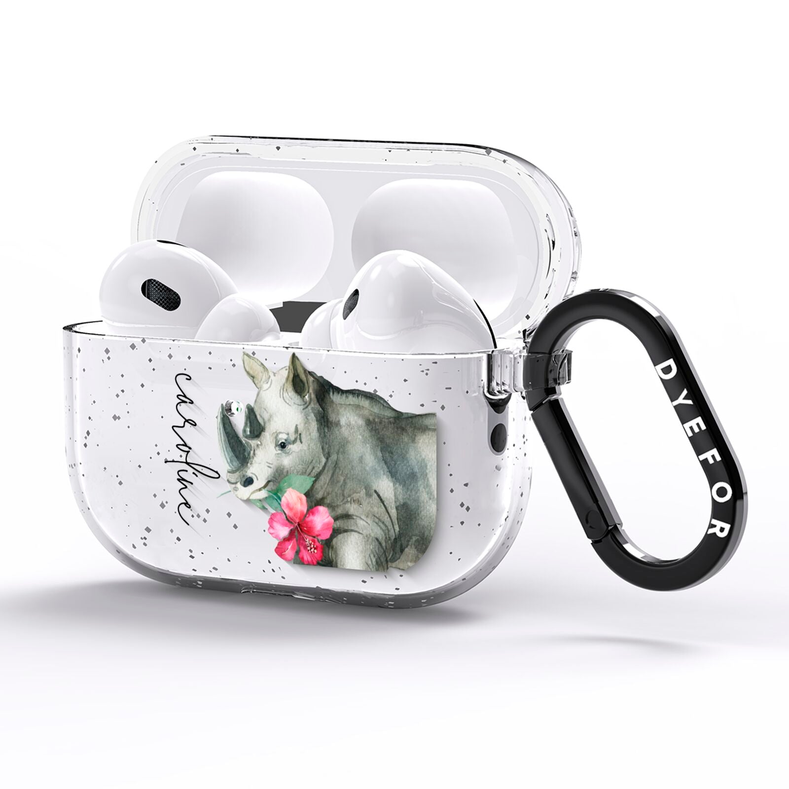 Personalised Rhinoceros AirPods Pro Glitter Case Side Image