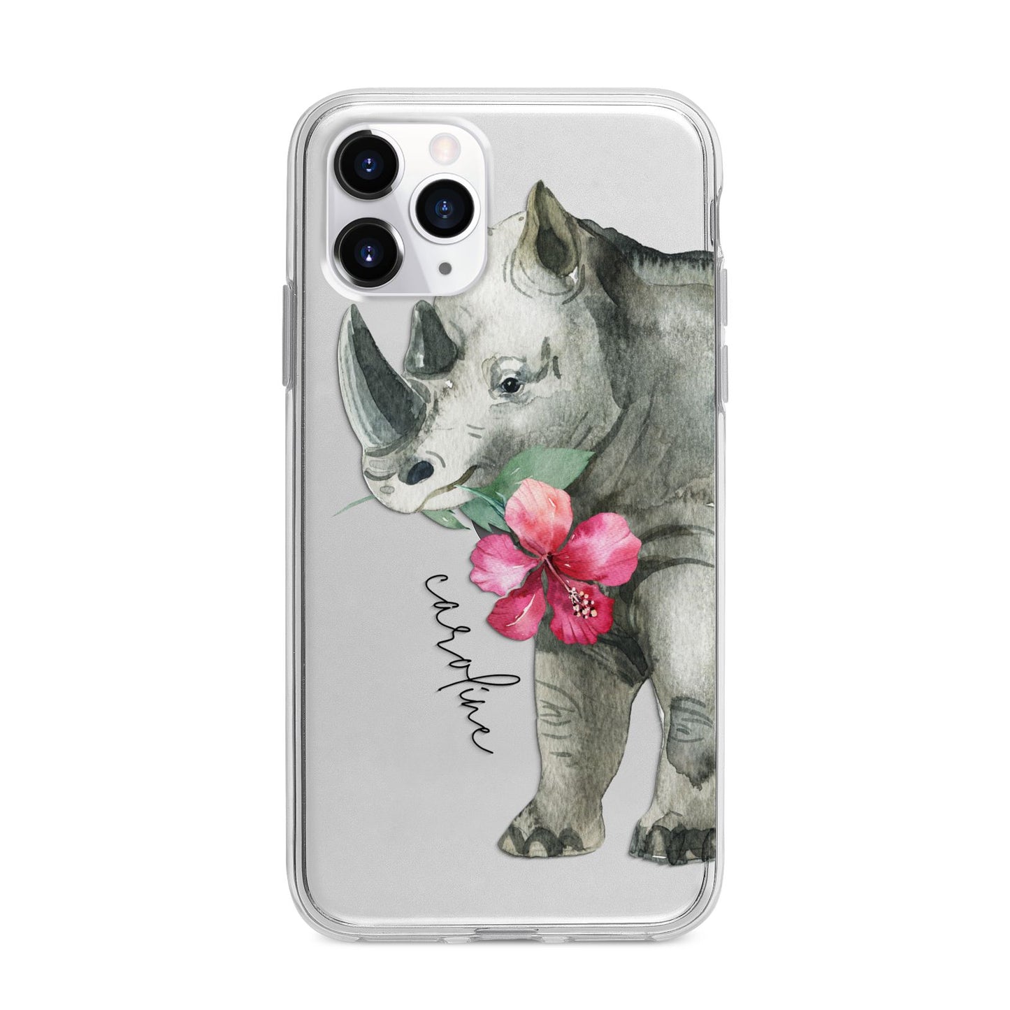 Personalised Rhinoceros Apple iPhone 11 Pro in Silver with Bumper Case