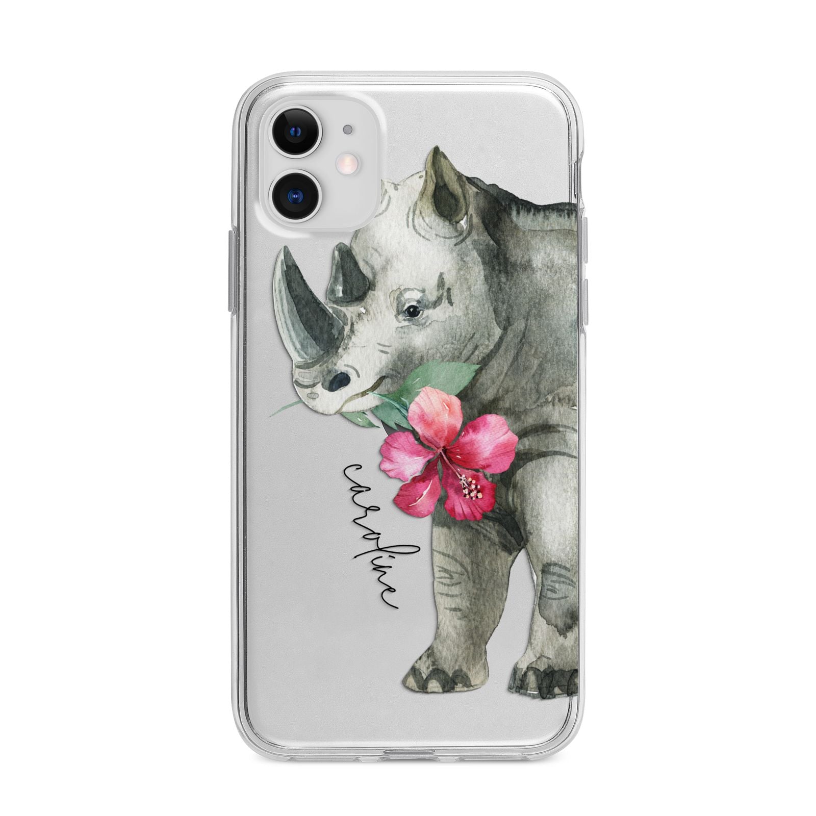 Personalised Rhinoceros Apple iPhone 11 in White with Bumper Case