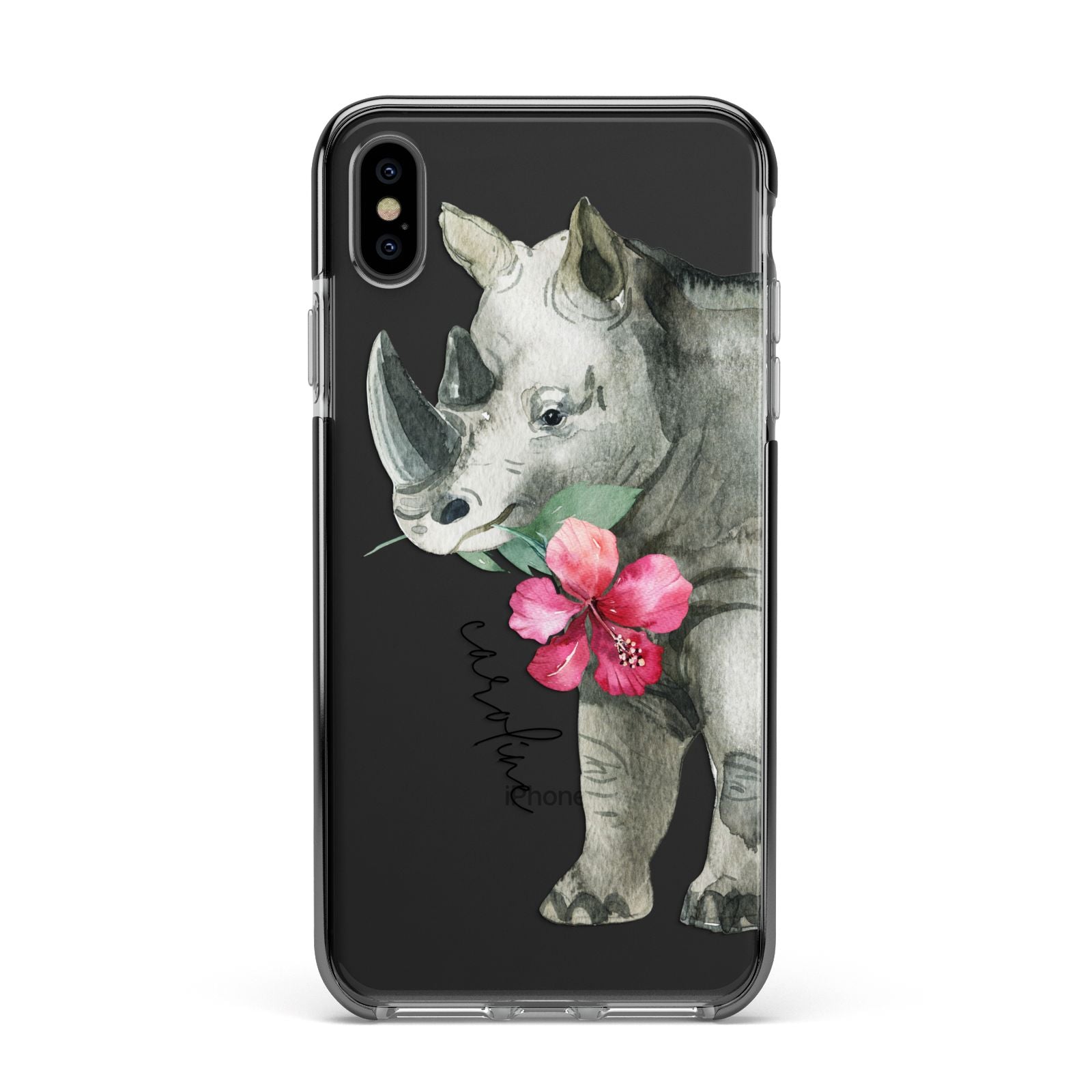 Personalised Rhinoceros Apple iPhone Xs Max Impact Case Black Edge on Black Phone