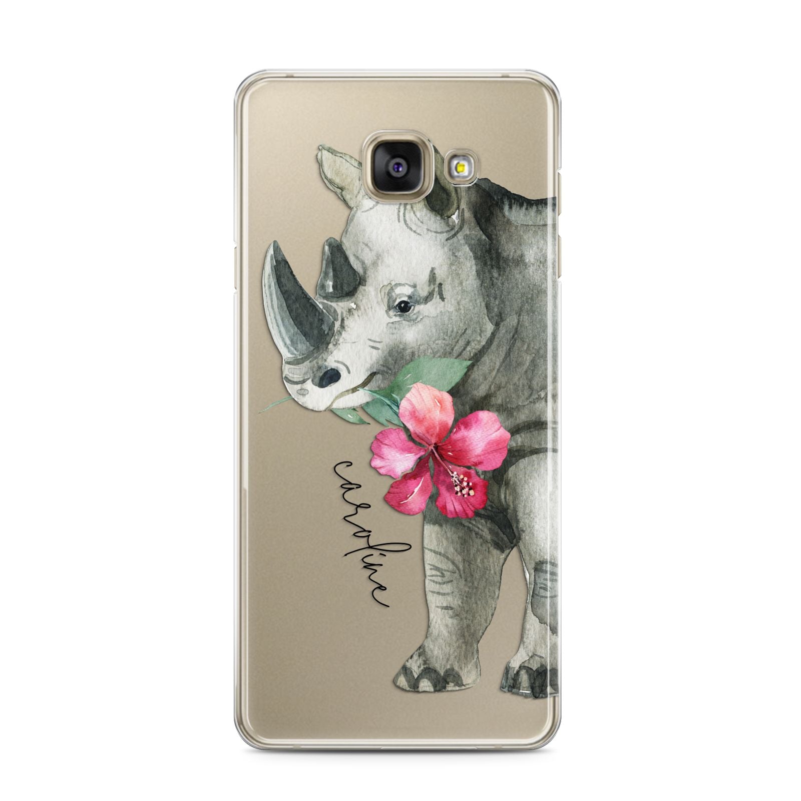Personalised Rhinoceros Samsung Galaxy A3 2016 Case on gold phone