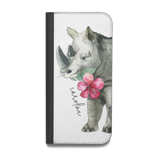 Personalised Rhinoceros Vegan Leather Flip Samsung Case