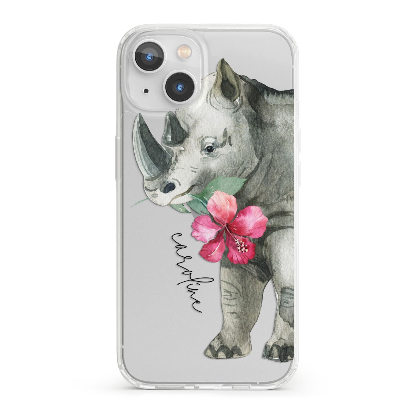 Personalised Rhinoceros iPhone 13 Clear Bumper Case