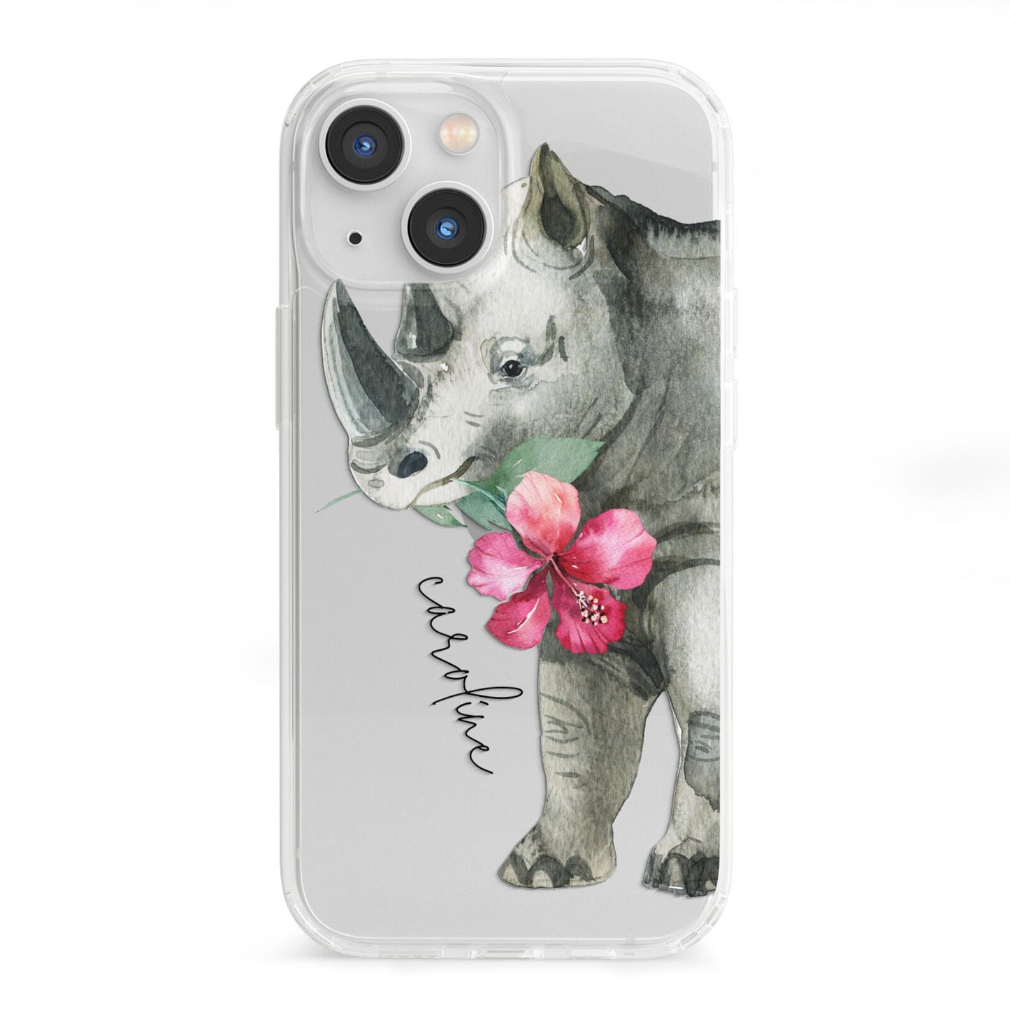 Personalised Rhinoceros iPhone 13 Mini Clear Bumper Case