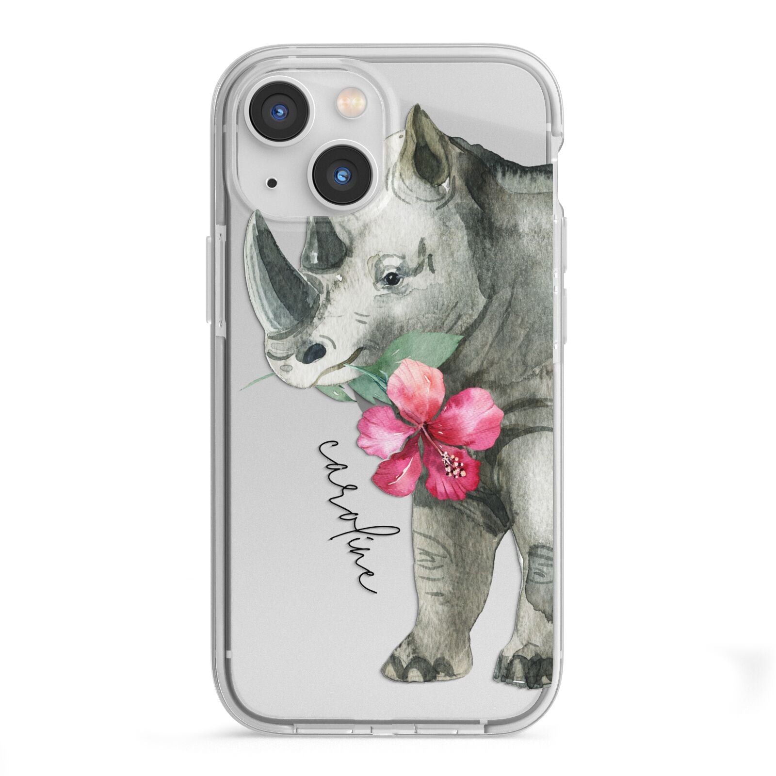 Personalised Rhinoceros iPhone 13 Mini TPU Impact Case with White Edges