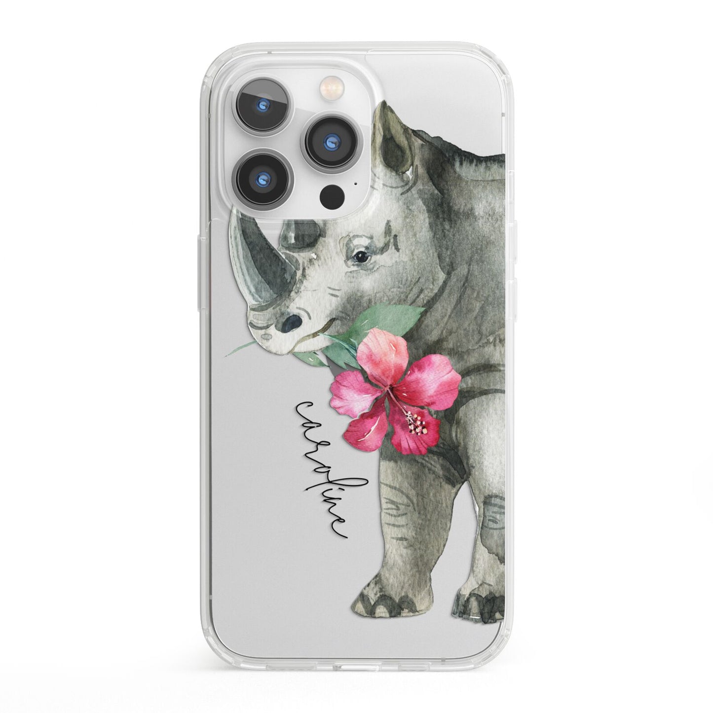 Personalised Rhinoceros iPhone 13 Pro Clear Bumper Case