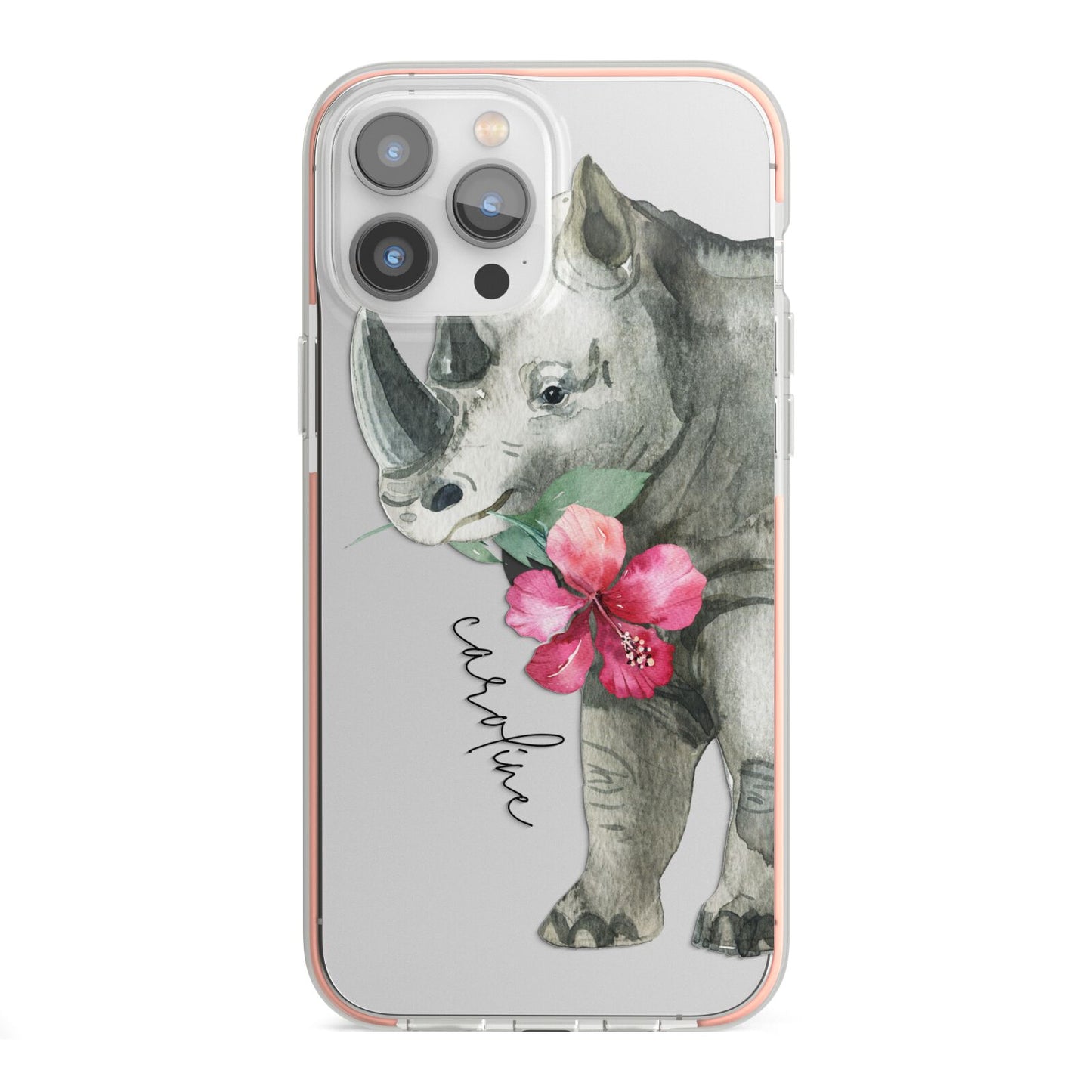 Personalised Rhinoceros iPhone 13 Pro Max TPU Impact Case with Pink Edges