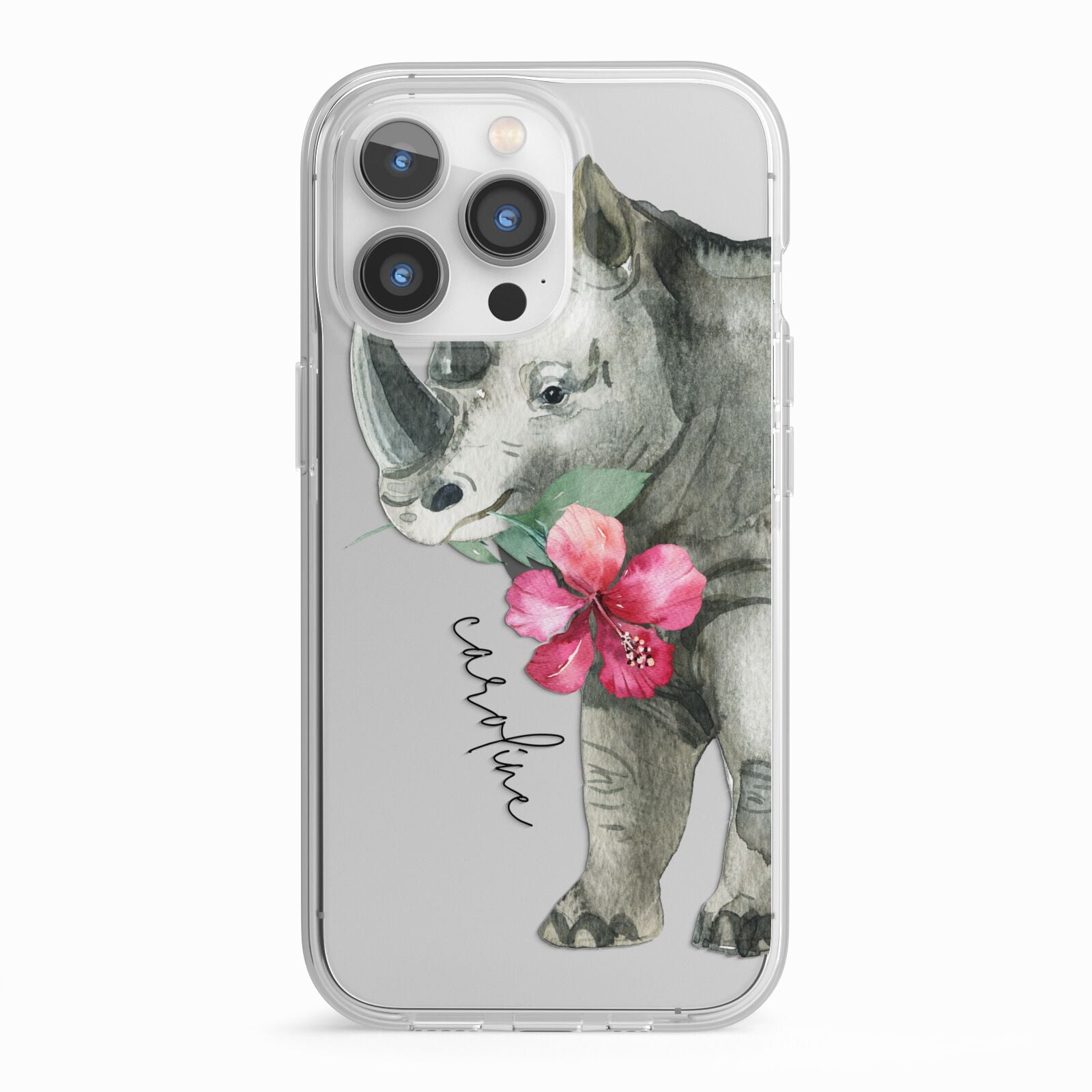 Personalised Rhinoceros iPhone 13 Pro TPU Impact Case with White Edges