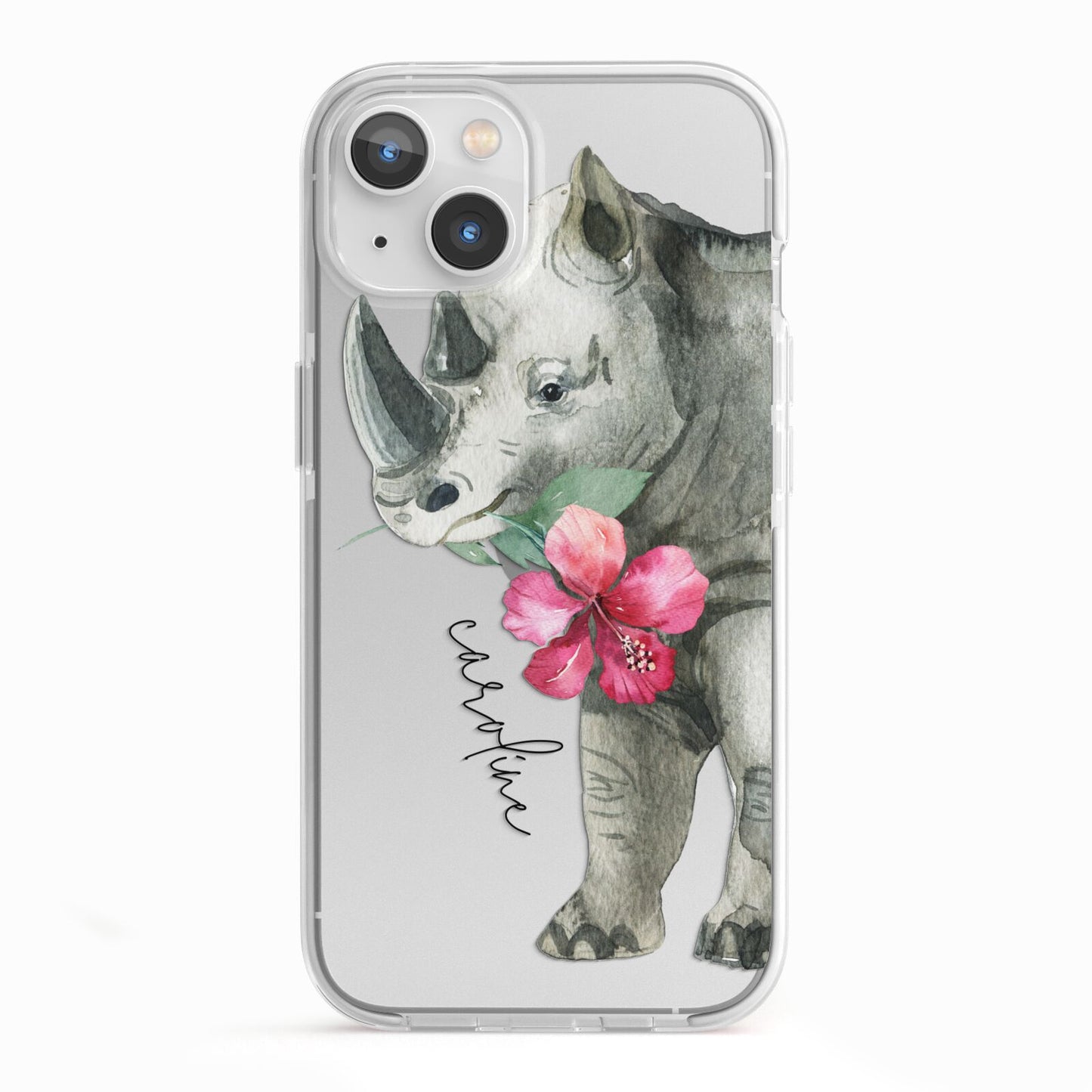 Personalised Rhinoceros iPhone 13 TPU Impact Case with White Edges