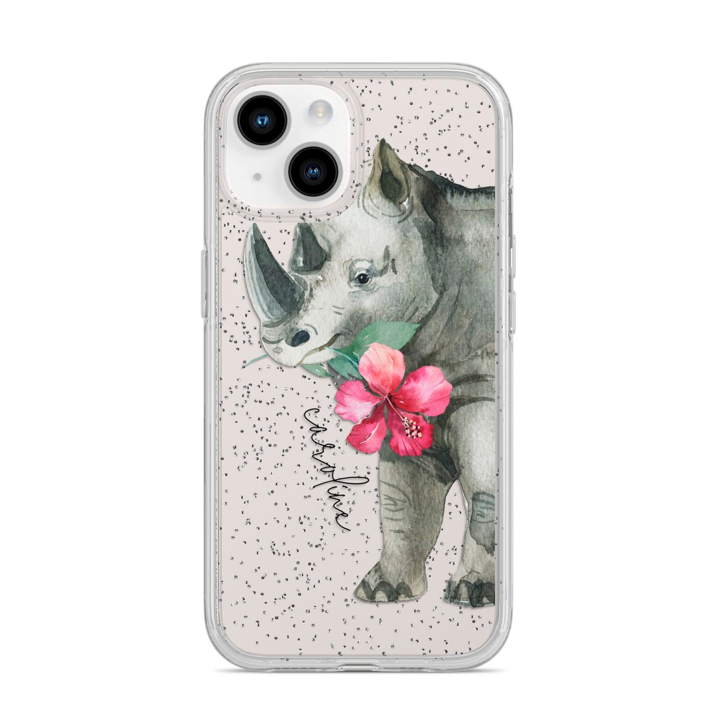 Personalised Rhinoceros iPhone 14 Glitter Tough Case Starlight