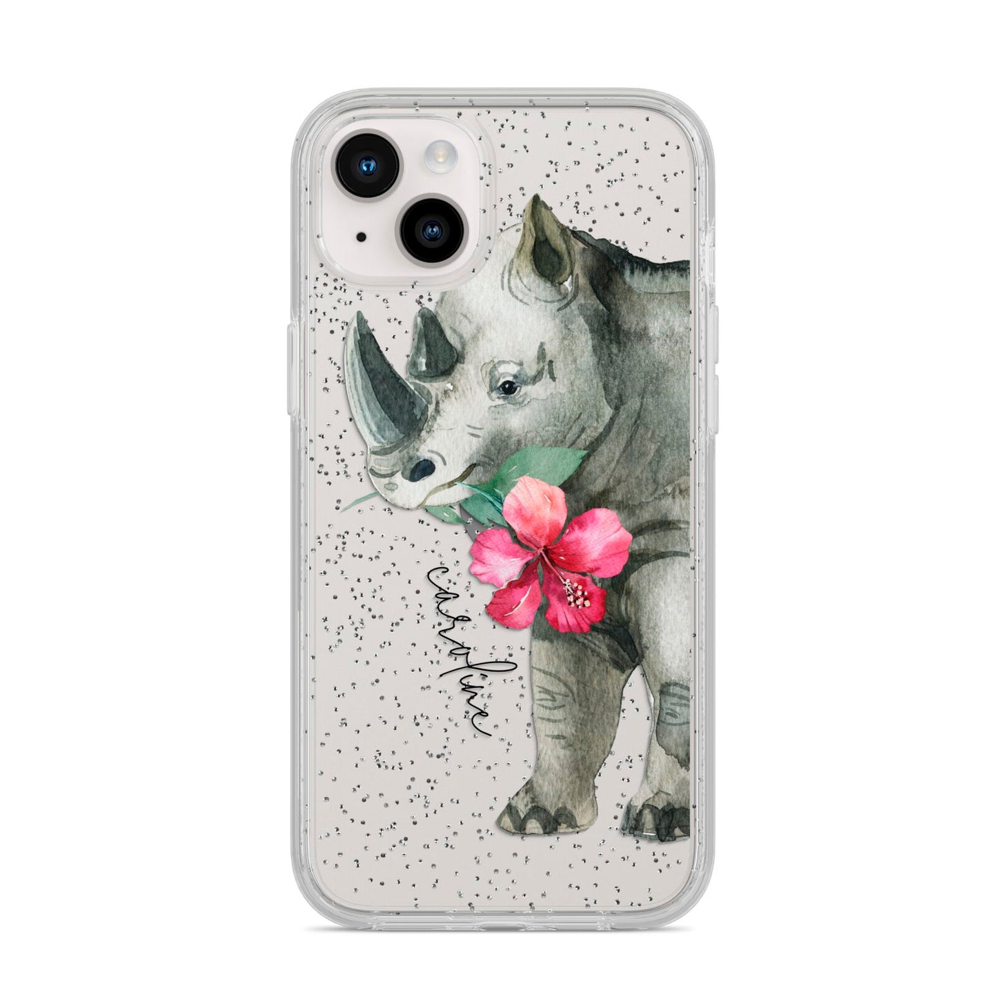 Personalised Rhinoceros iPhone 14 Plus Glitter Tough Case Starlight