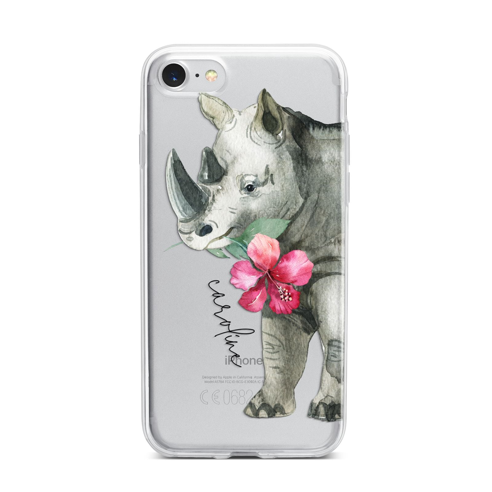 Personalised Rhinoceros iPhone 7 Bumper Case on Silver iPhone