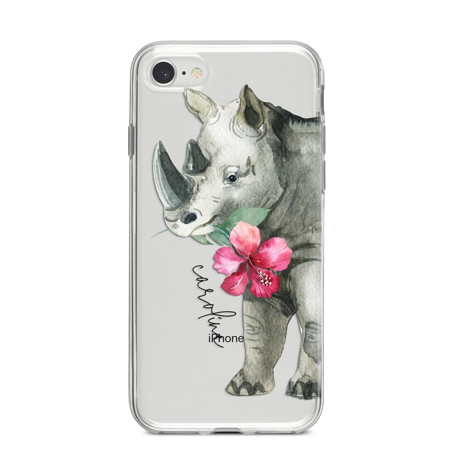 Personalised Rhinoceros iPhone 8 Bumper Case on Silver iPhone