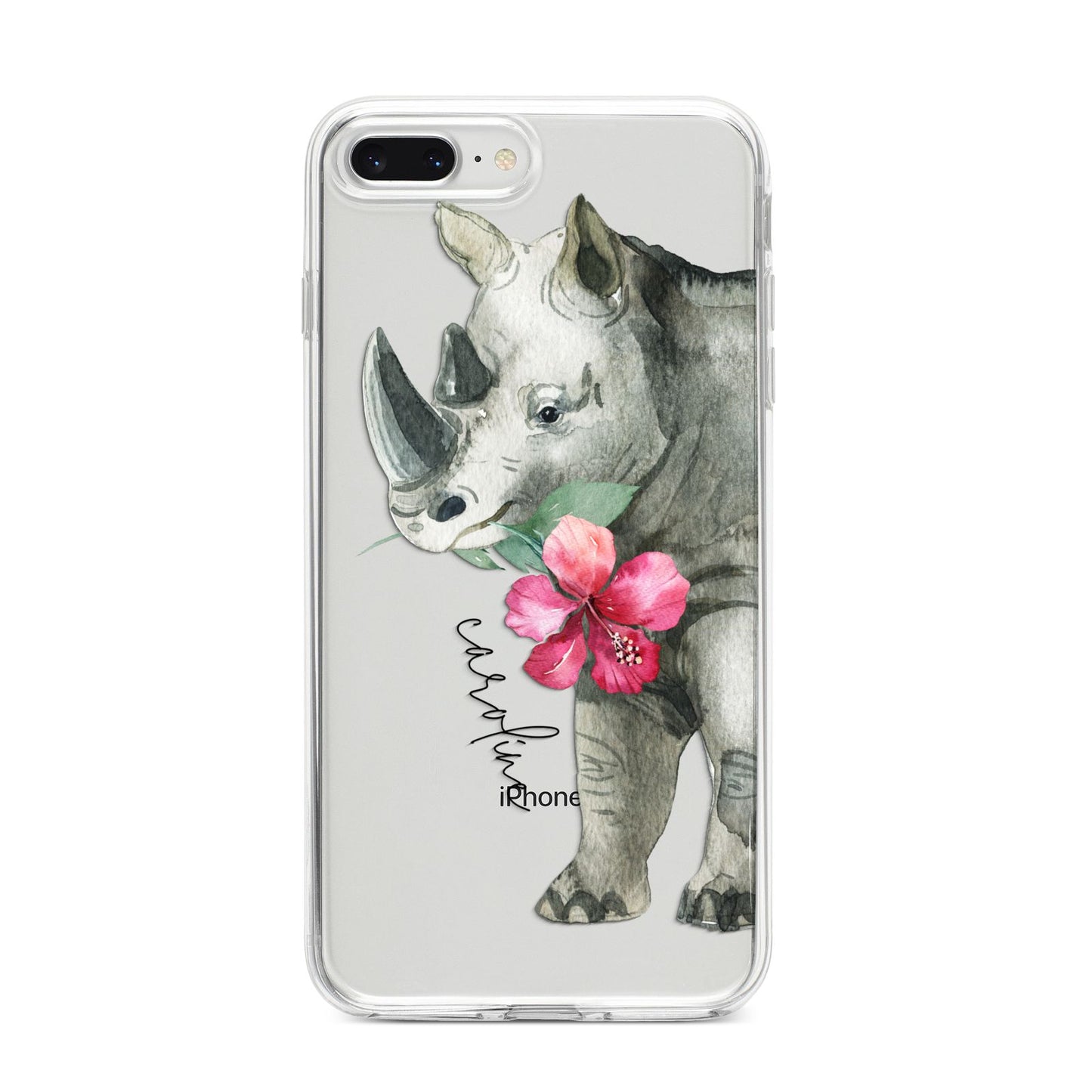 Personalised Rhinoceros iPhone 8 Plus Bumper Case on Silver iPhone
