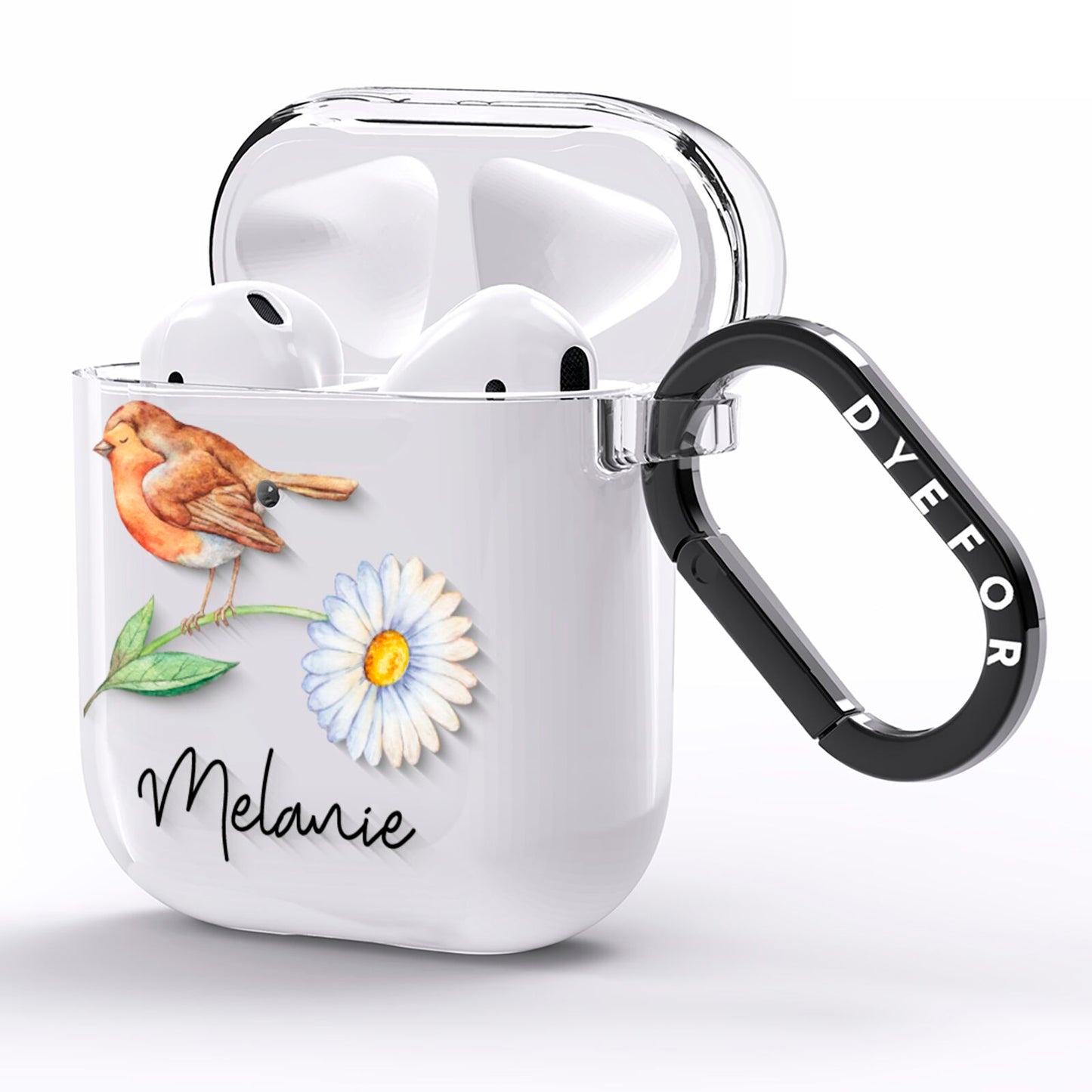 Personalised Robin AirPods Clear Case Side Image