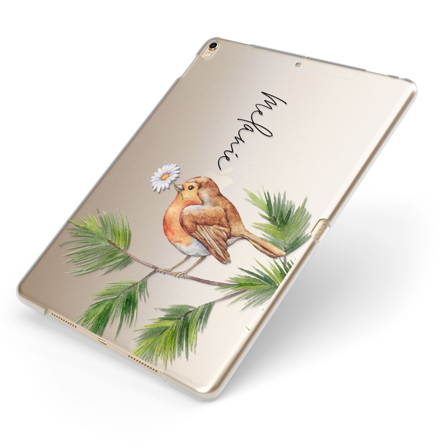 Personalised Robin Apple iPad Case on Gold iPad Side View