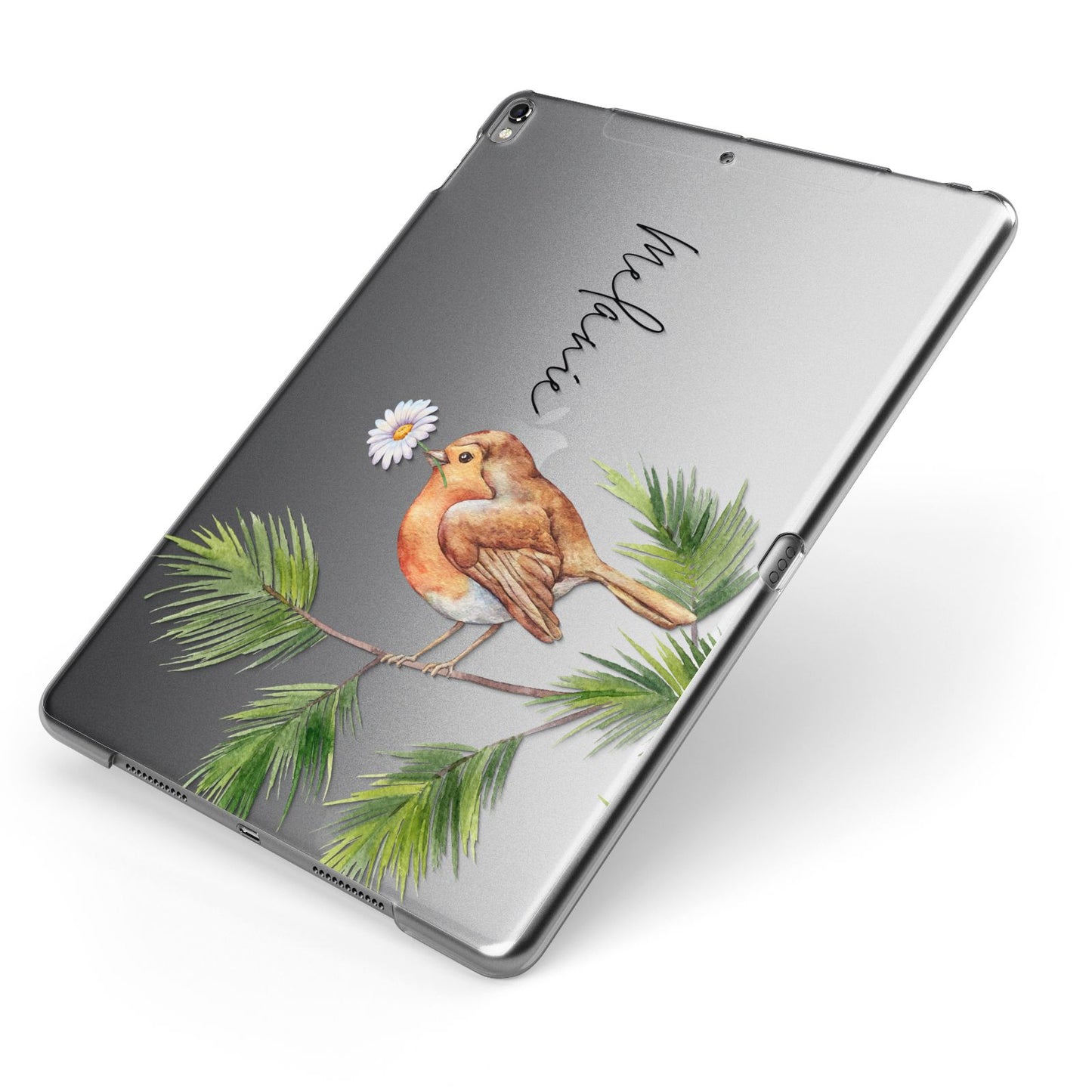 Personalised Robin Apple iPad Case on Grey iPad Side View
