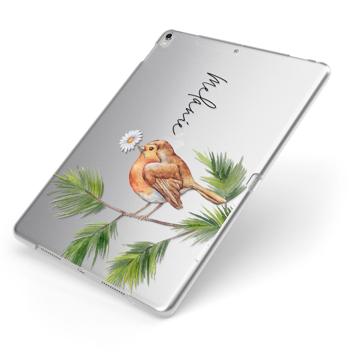 Personalised Robin Apple iPad Case on Silver iPad Side View