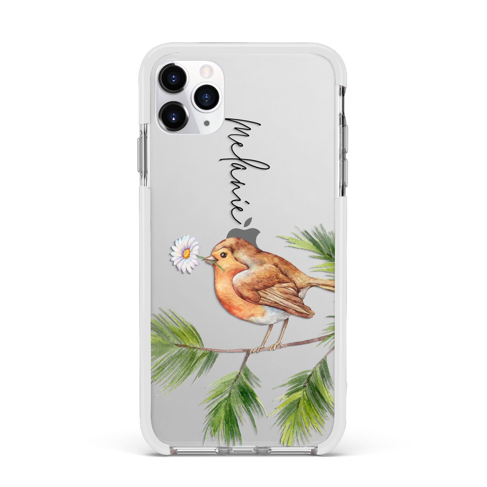 Personalised Robin Apple iPhone 11 Pro Max in Silver with White Impact Case