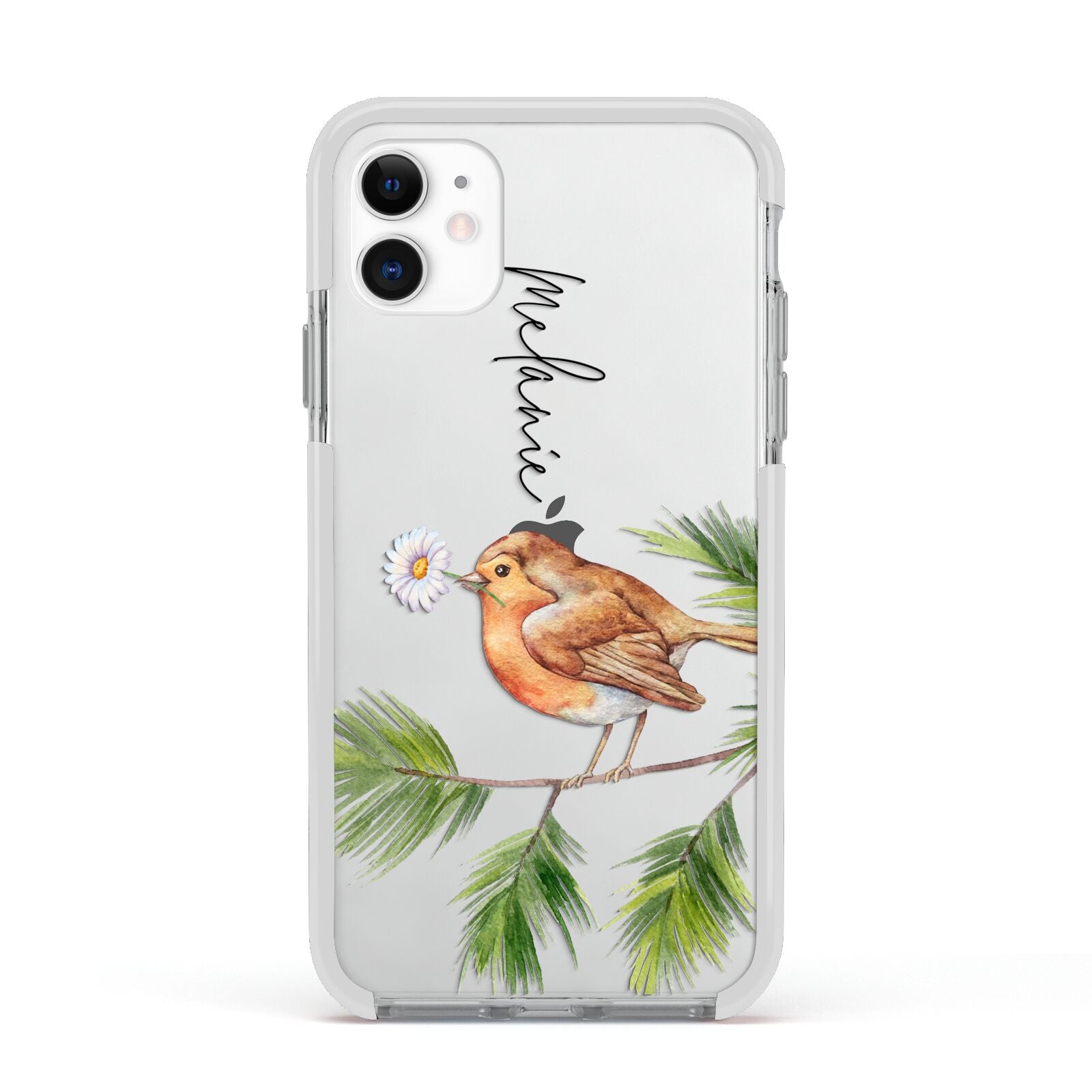 Personalised Robin Apple iPhone 11 in White with White Impact Case