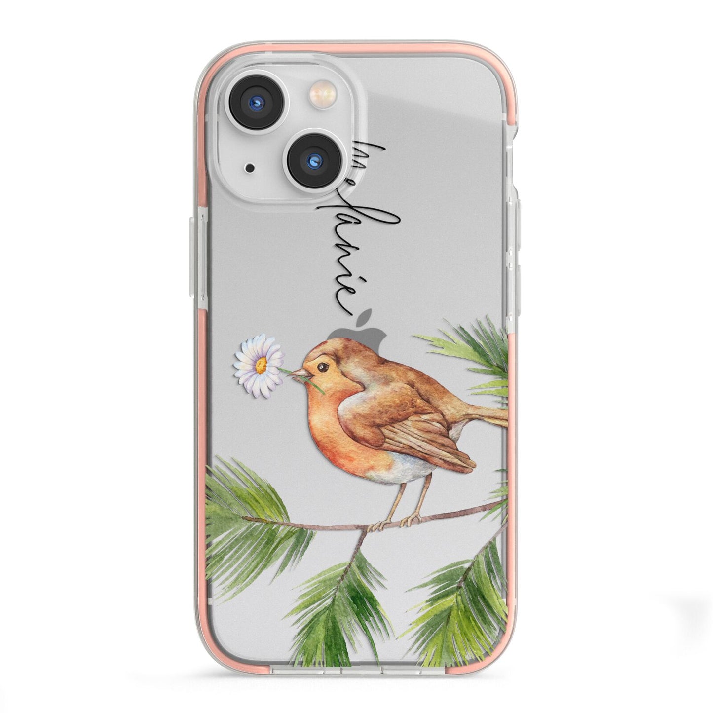 Personalised Robin iPhone 13 Mini TPU Impact Case with Pink Edges