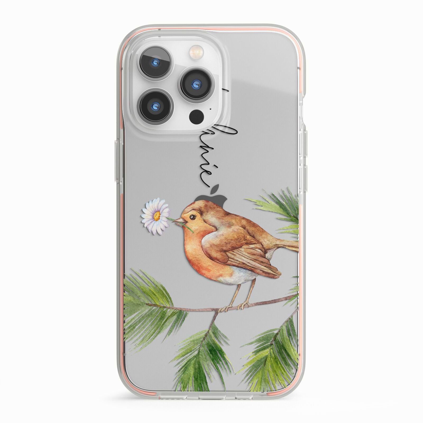 Personalised Robin iPhone 13 Pro TPU Impact Case with Pink Edges