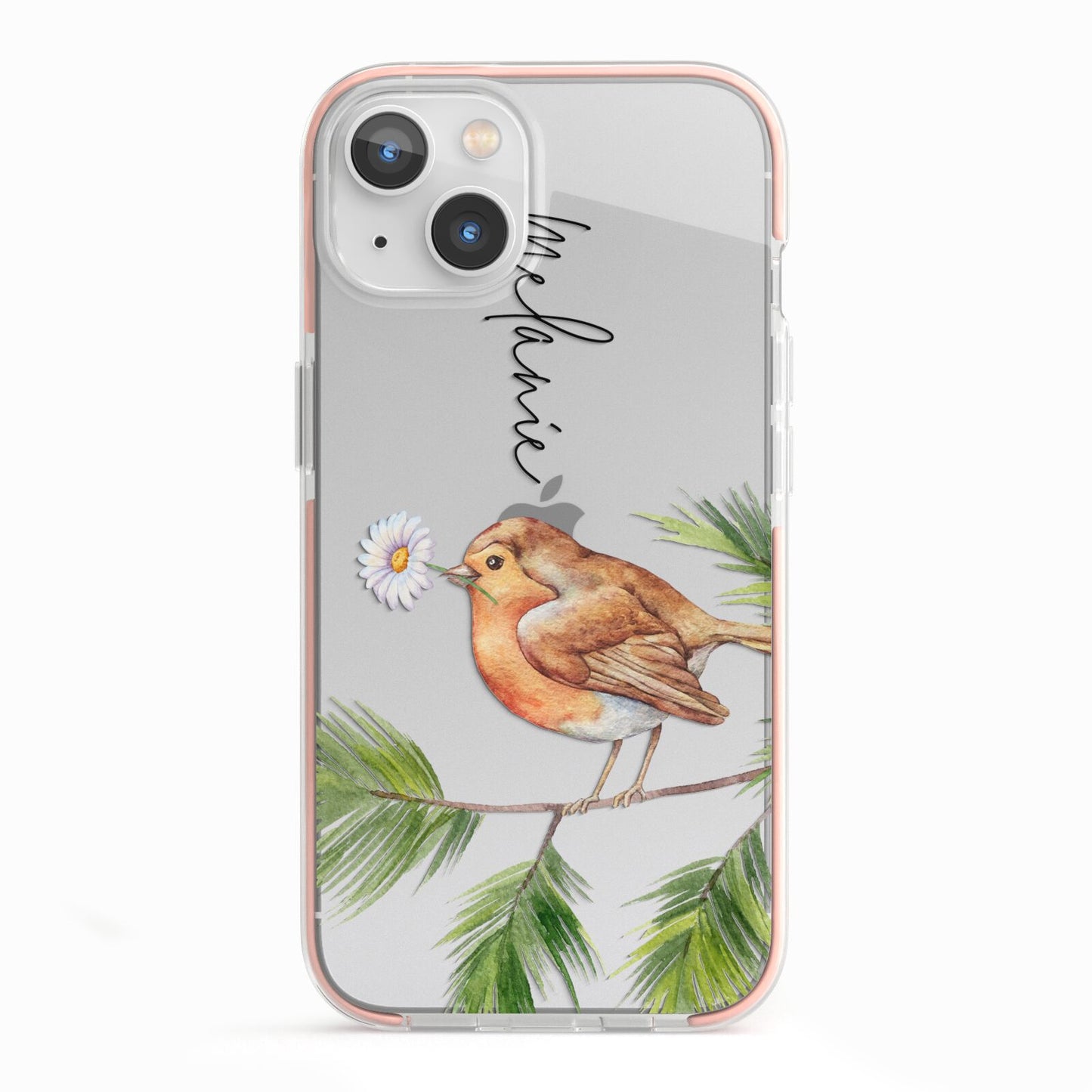 Personalised Robin iPhone 13 TPU Impact Case with Pink Edges