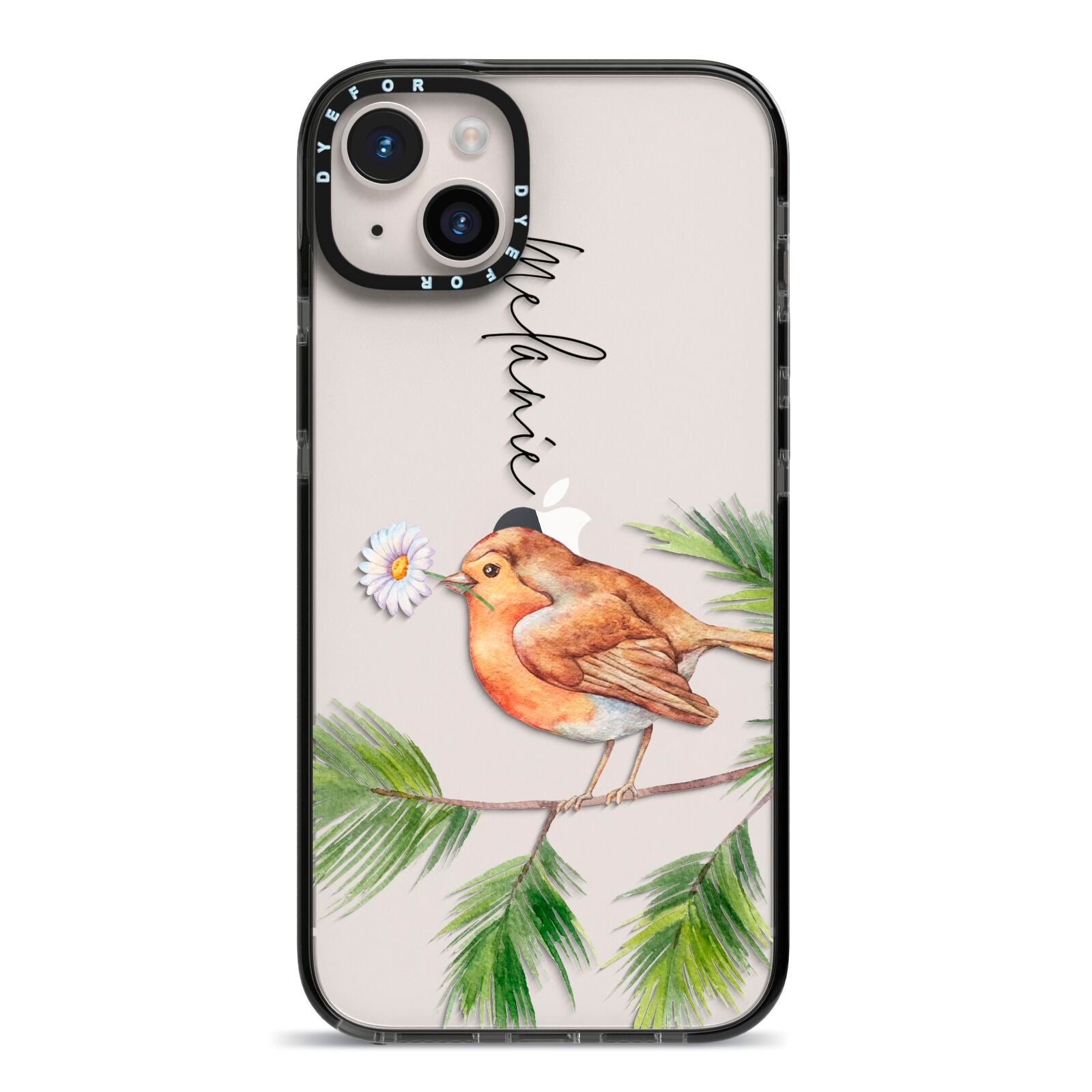 Personalised Robin iPhone 14 Plus Black Impact Case on Silver phone
