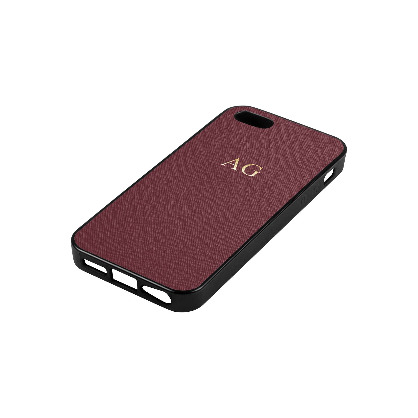 Personalised Rose Brown Saffiano Leather iPhone 5 Case Side Angle
