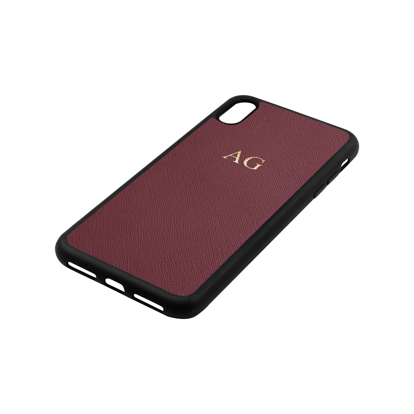 Personalised Rose Brown Saffiano Leather iPhone Xs Max Case Side Angle