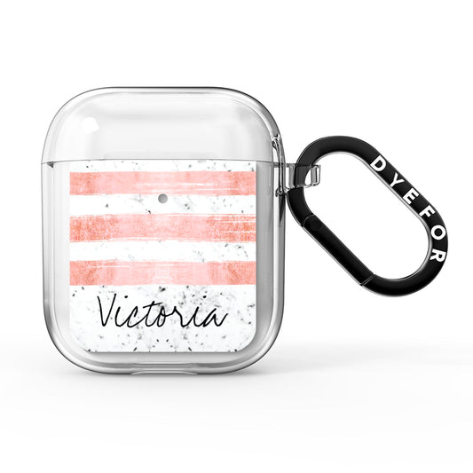 Personalised Rose Gold Brush Marble Initial AirPods Clear Case