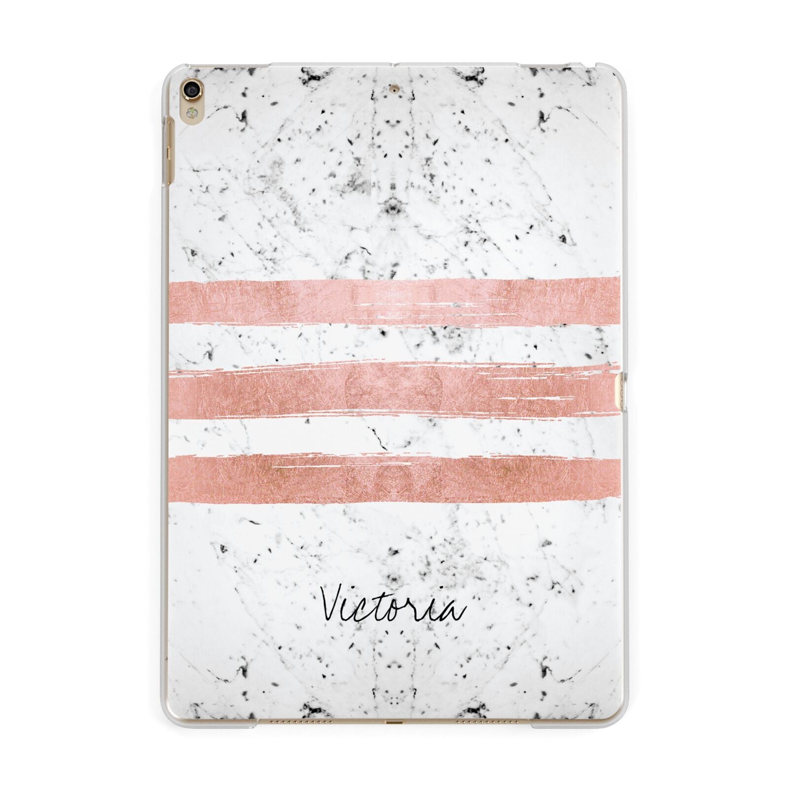 Personalised Rose Gold Brush Marble Initial Apple iPad Gold Case
