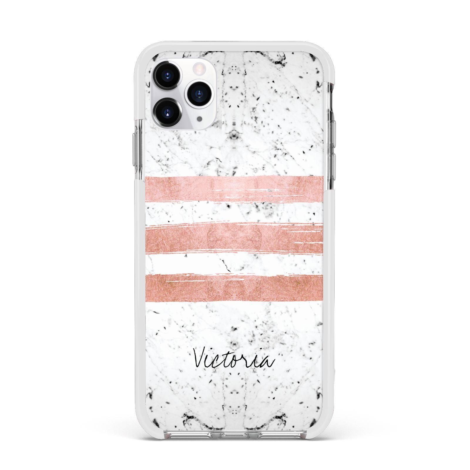 Personalised Rose Gold Brush Marble Initial Apple iPhone 11 Pro Max in Silver with White Impact Case