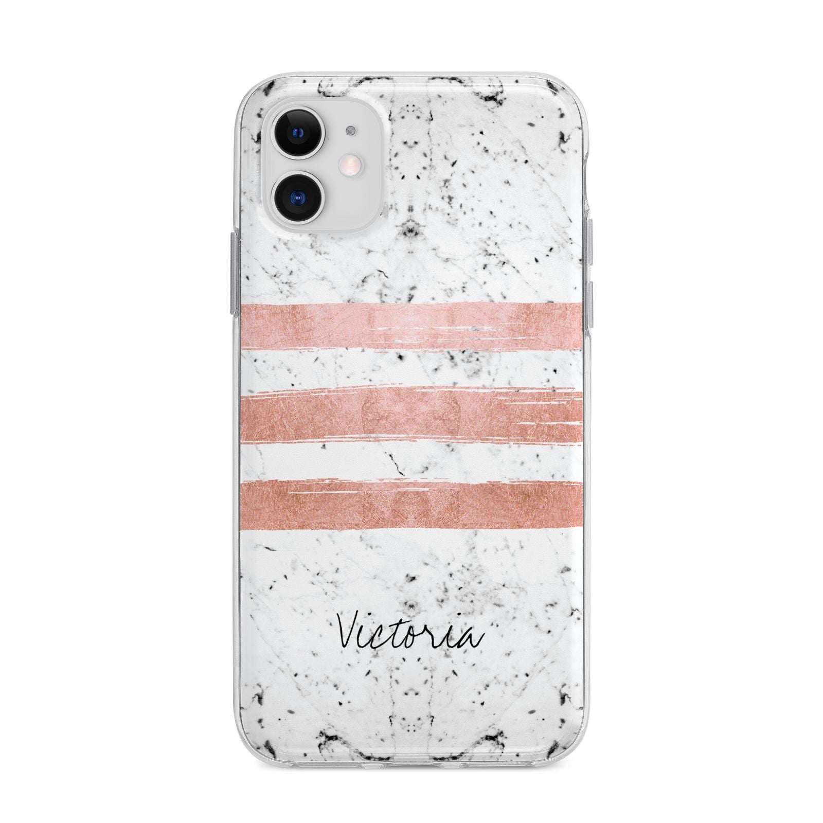 Personalised Rose Gold Brush Marble Initial Apple iPhone 11 in White with Bumper Case