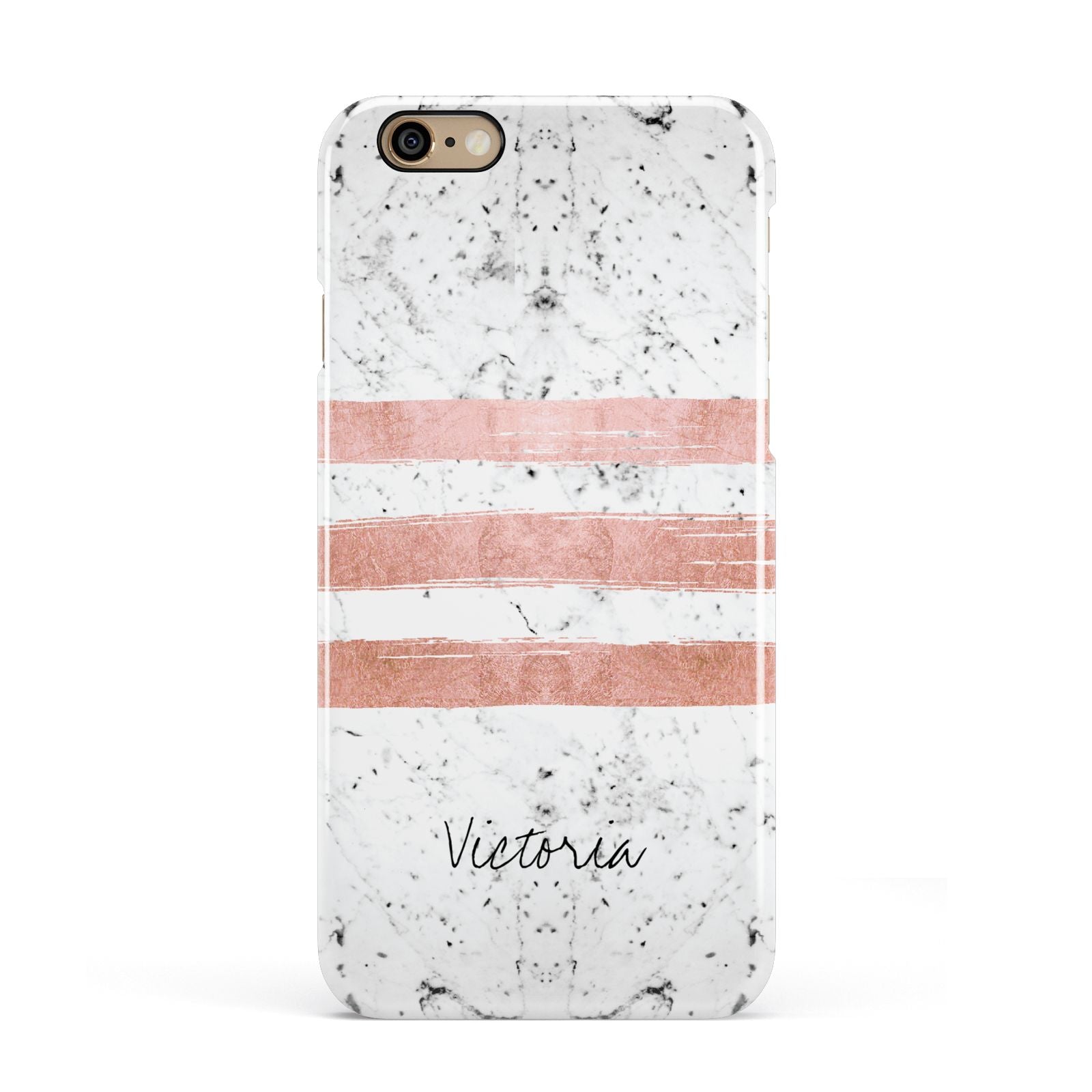 Personalised Rose Gold Brush Marble Initial Apple iPhone 6 3D Snap Case