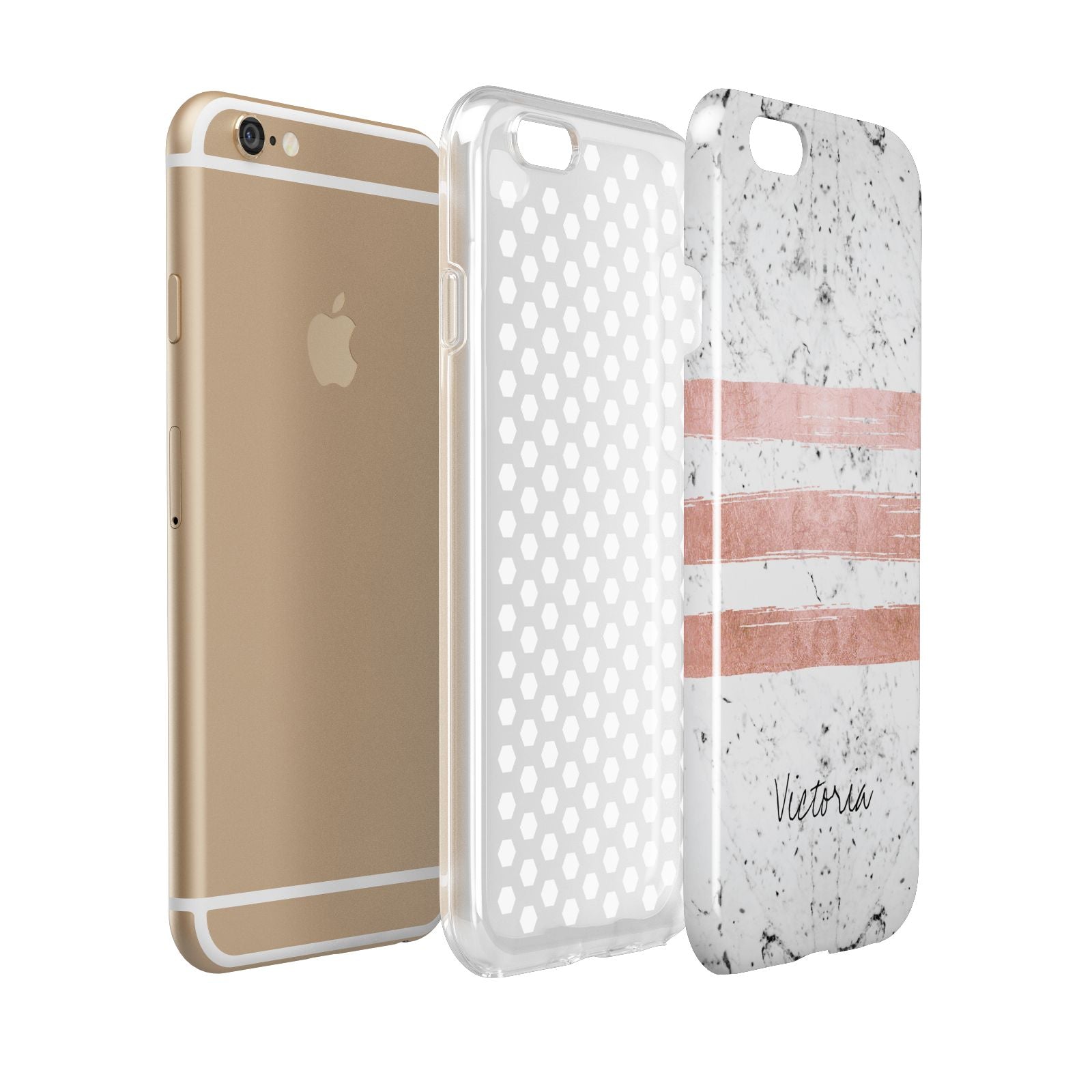 Personalised Rose Gold Brush Marble Initial Apple iPhone 6 3D Tough Case Expanded view