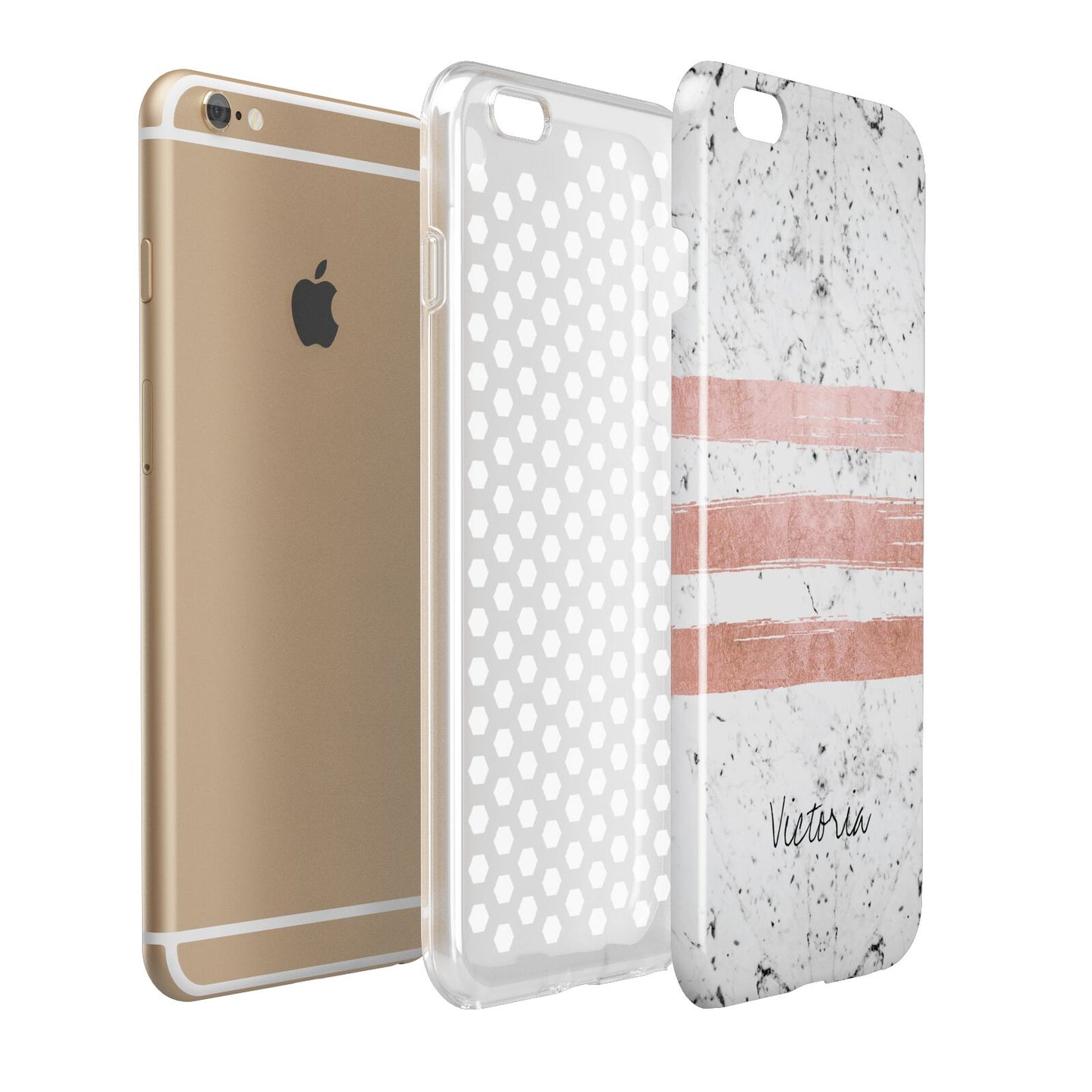 Personalised Rose Gold Brush Marble Initial Apple iPhone 6 Plus 3D Tough Case Expand Detail Image