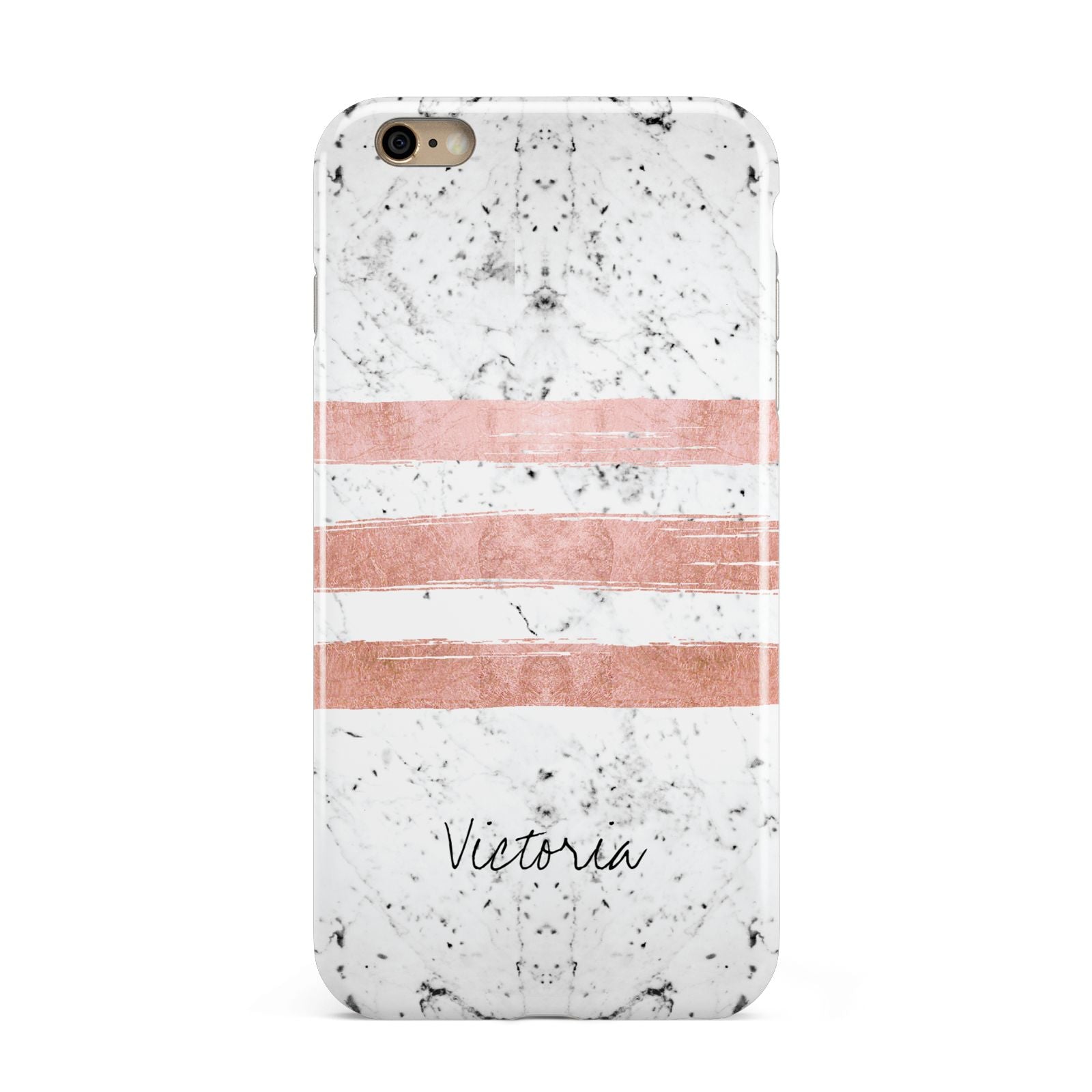 Personalised Rose Gold Brush Marble Initial Apple iPhone 6 Plus 3D Tough Case