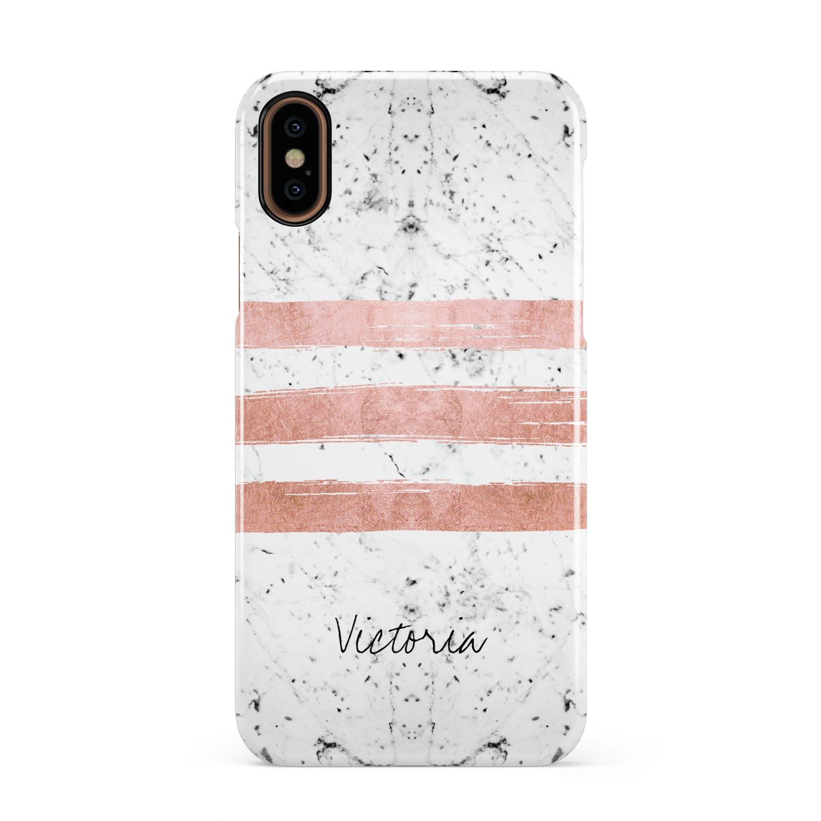 Personalised Rose Gold Brush Marble Initial Apple iPhone XS 3D Snap Case
